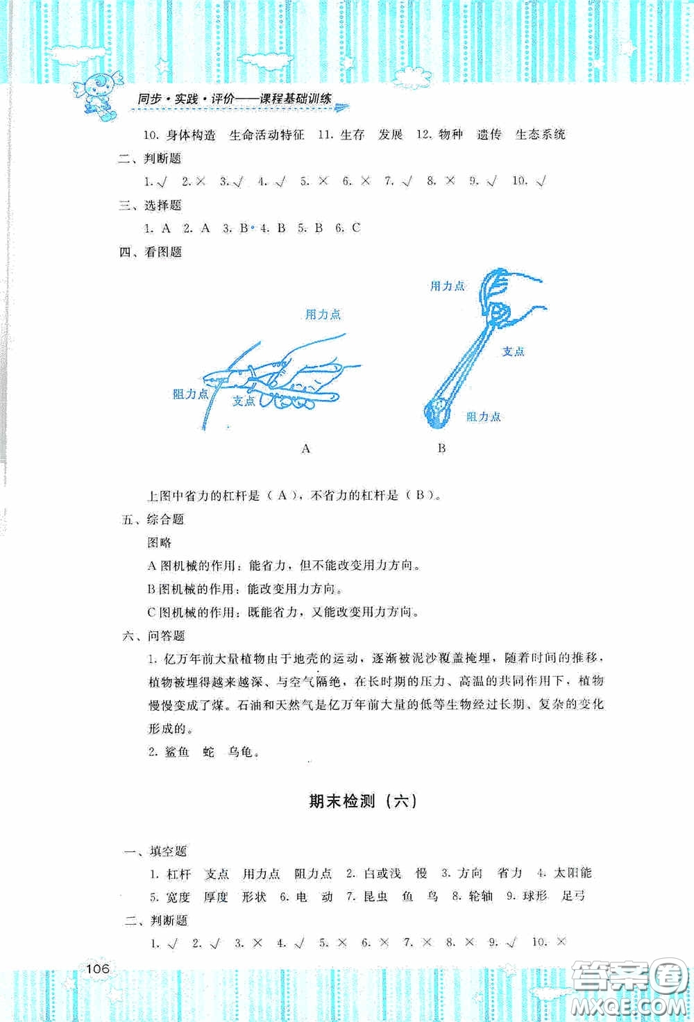 湖南少年兒童出版社2020課程基礎(chǔ)訓(xùn)練六年級(jí)科學(xué)上冊教科版答案