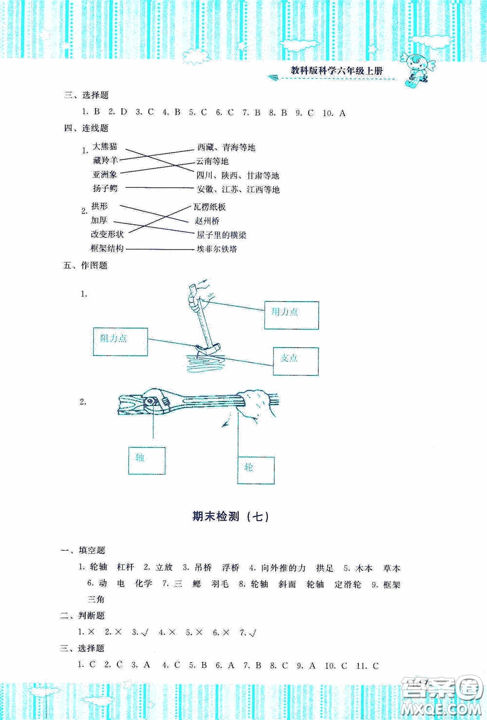 湖南少年兒童出版社2020課程基礎(chǔ)訓(xùn)練六年級(jí)科學(xué)上冊教科版答案