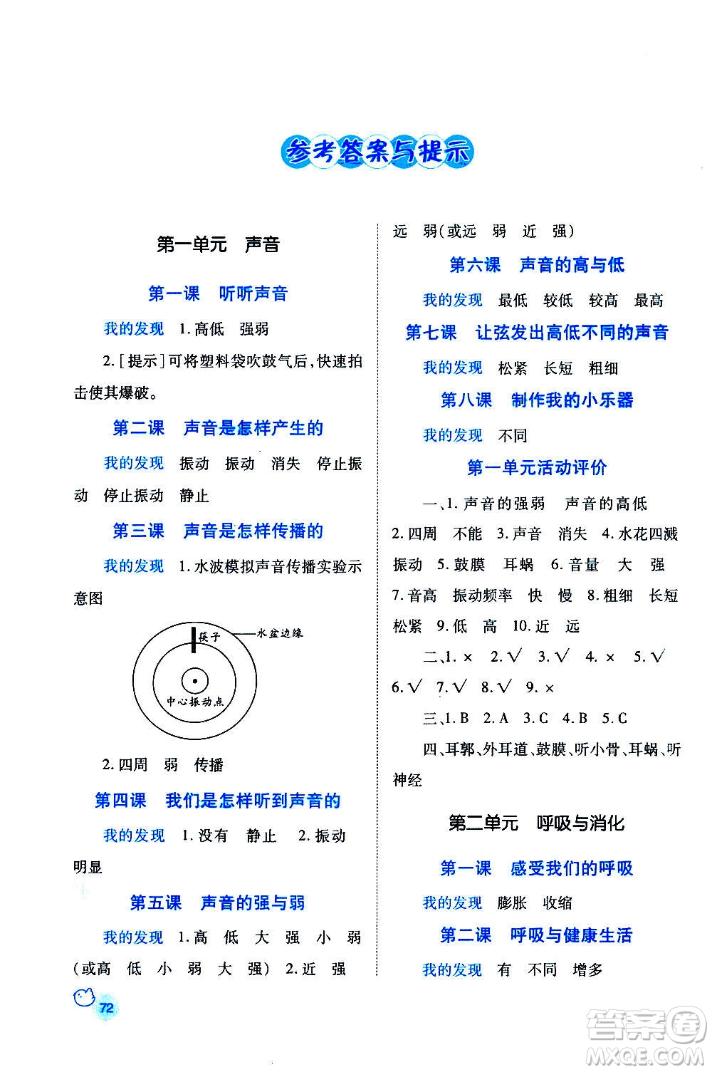 陜西師范大學出版總社2020年績優(yōu)學案科學四年級上冊教科版答案