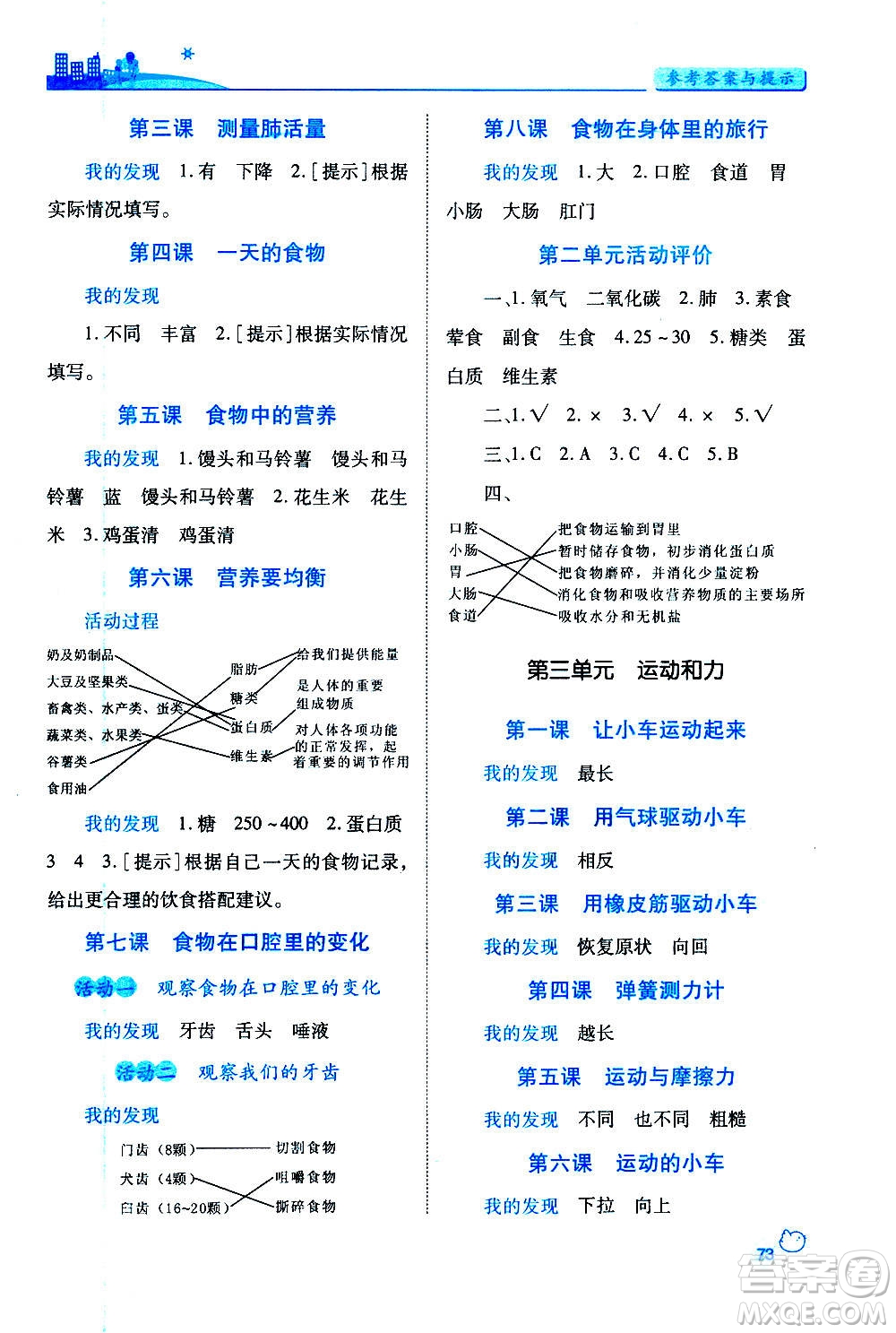 陜西師范大學出版總社2020年績優(yōu)學案科學四年級上冊教科版答案
