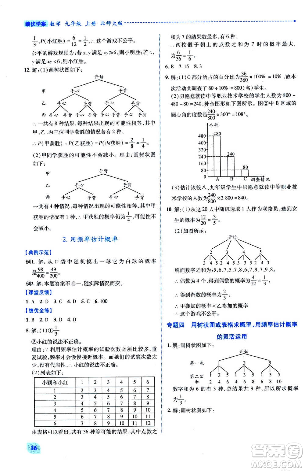 陜西師范大學出版總社2020年績優(yōu)學案數學九年級上下冊合訂本北師大版答案