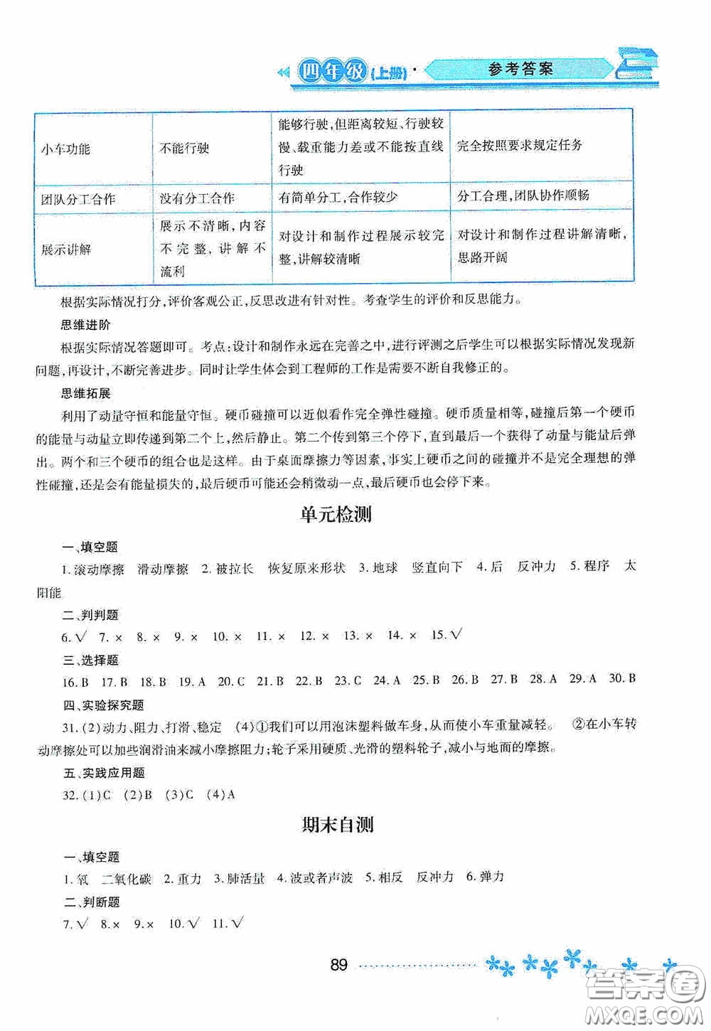 黑龍江教育出版社2020資源與評(píng)價(jià)四年級(jí)科學(xué)上冊(cè)教科版答案