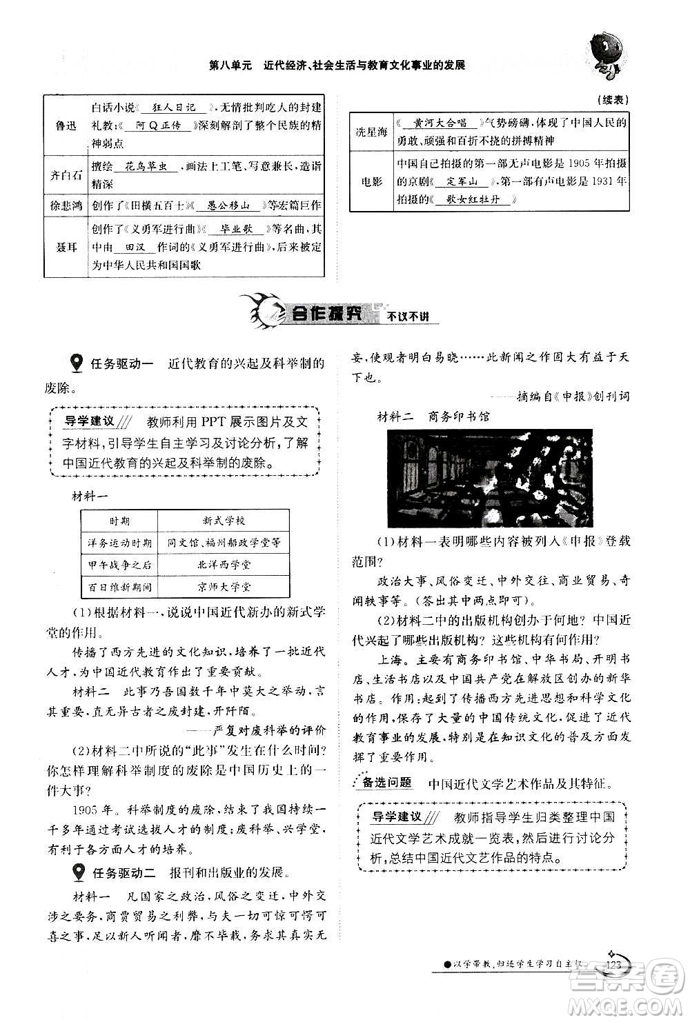 江西高校出版社2020年金太陽導(dǎo)學(xué)案歷史八年級(jí)上冊(cè)人教版答案