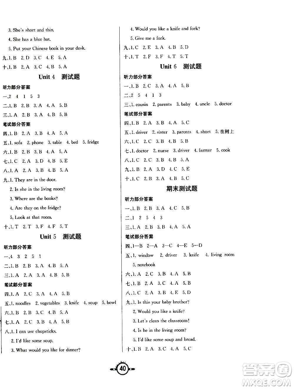 西安出版社2020年創(chuàng)新課課練英語(yǔ)四年級(jí)上冊(cè)PEP人教版答案
