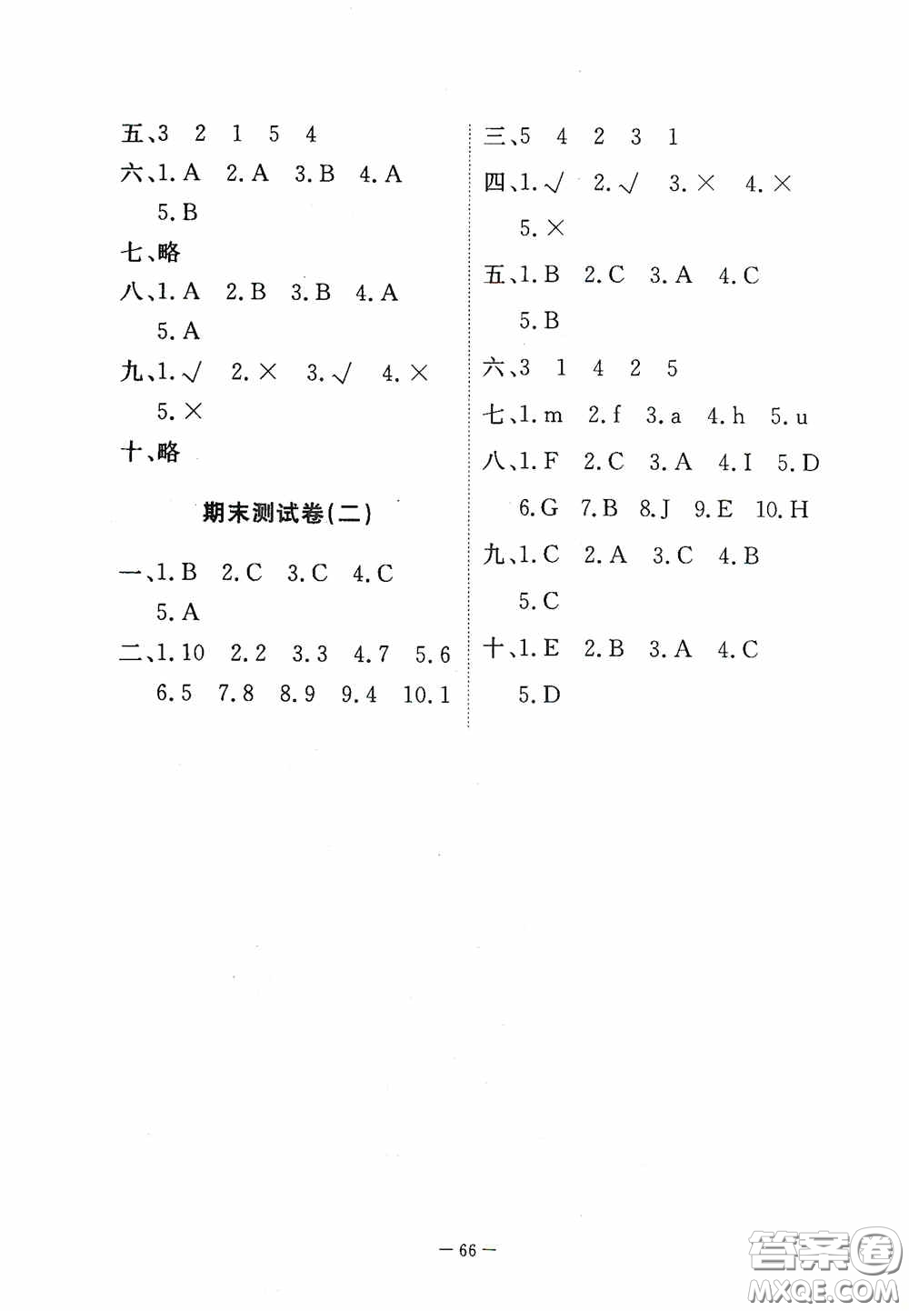 江西教育出版社2020能力形成同步測試卷三年級英語上冊人教版答案