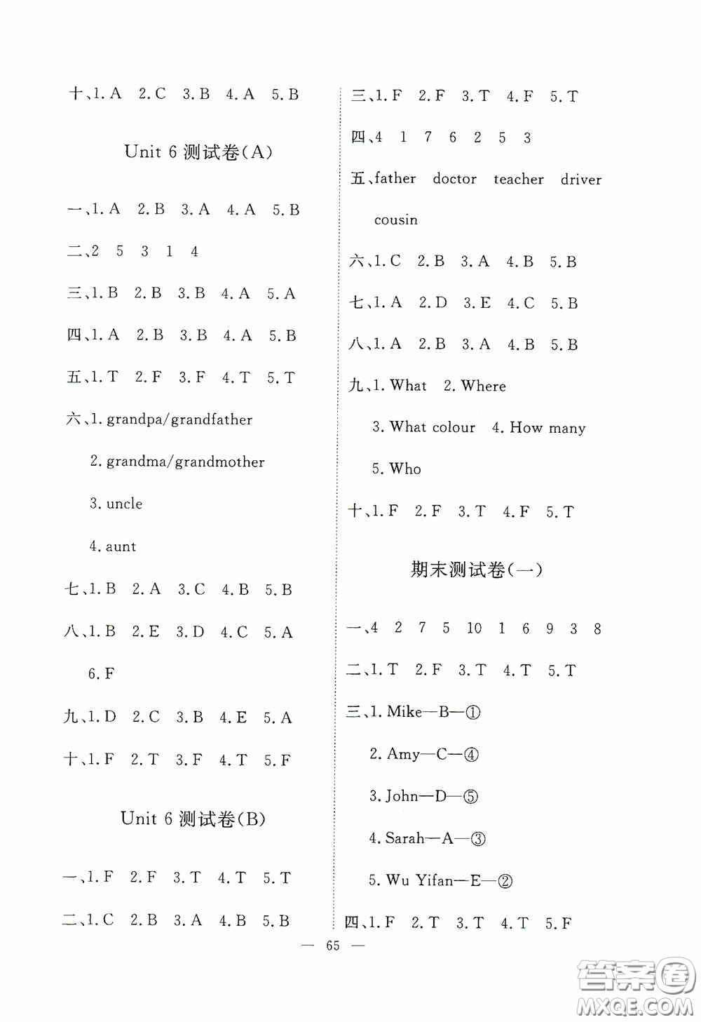江西教育出版社2020能力形成同步測試卷四年級(jí)英語上冊人教PEP版答案