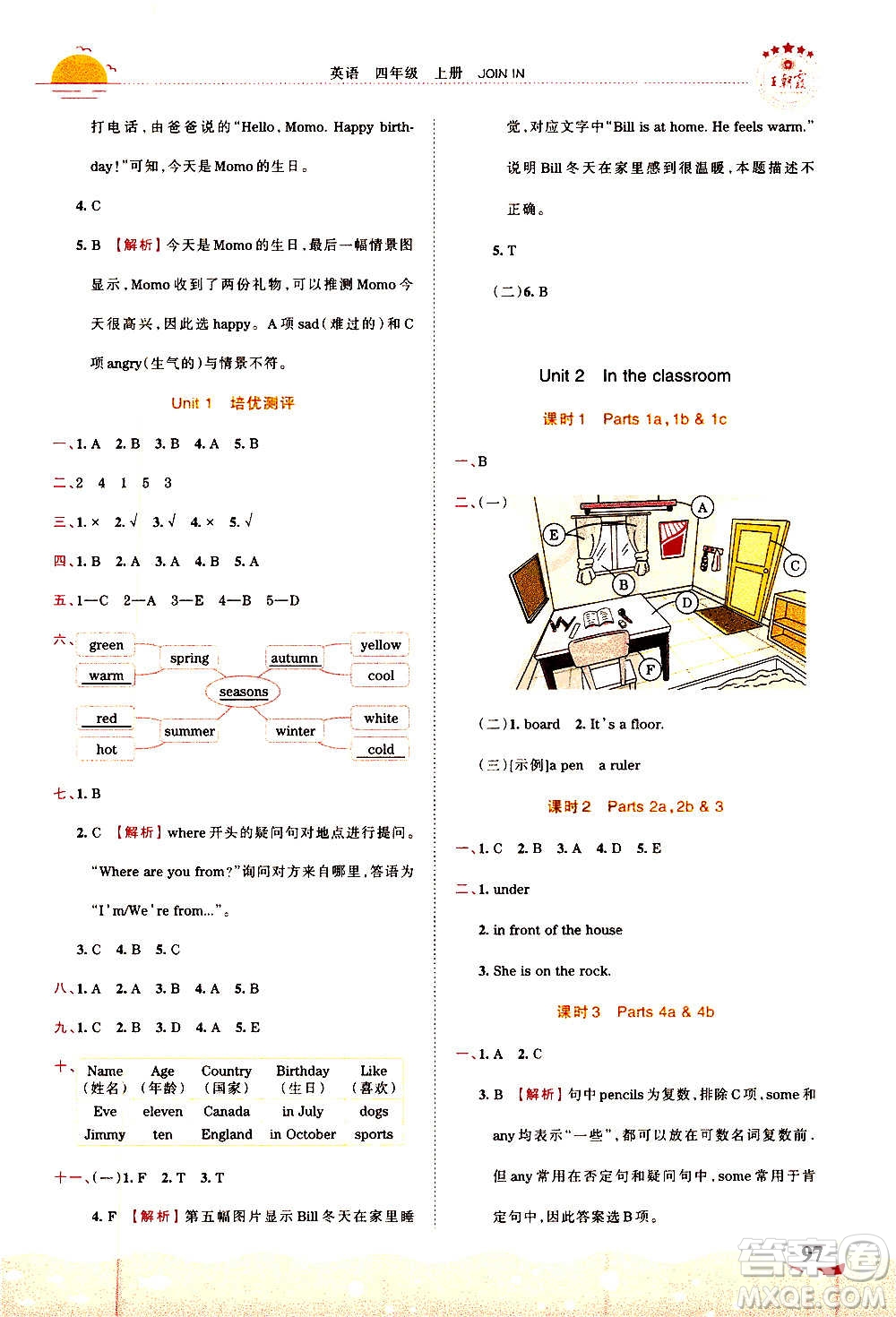 2020秋王朝霞德才兼?zhèn)渥鳂I(yè)創(chuàng)新設(shè)計英語四年級上冊劍橋版答案