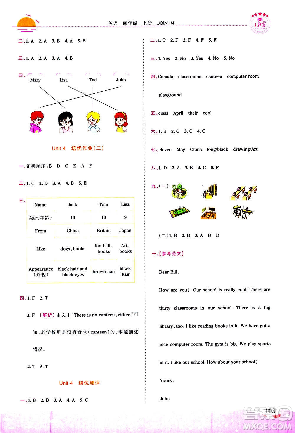 2020秋王朝霞德才兼?zhèn)渥鳂I(yè)創(chuàng)新設(shè)計英語四年級上冊劍橋版答案