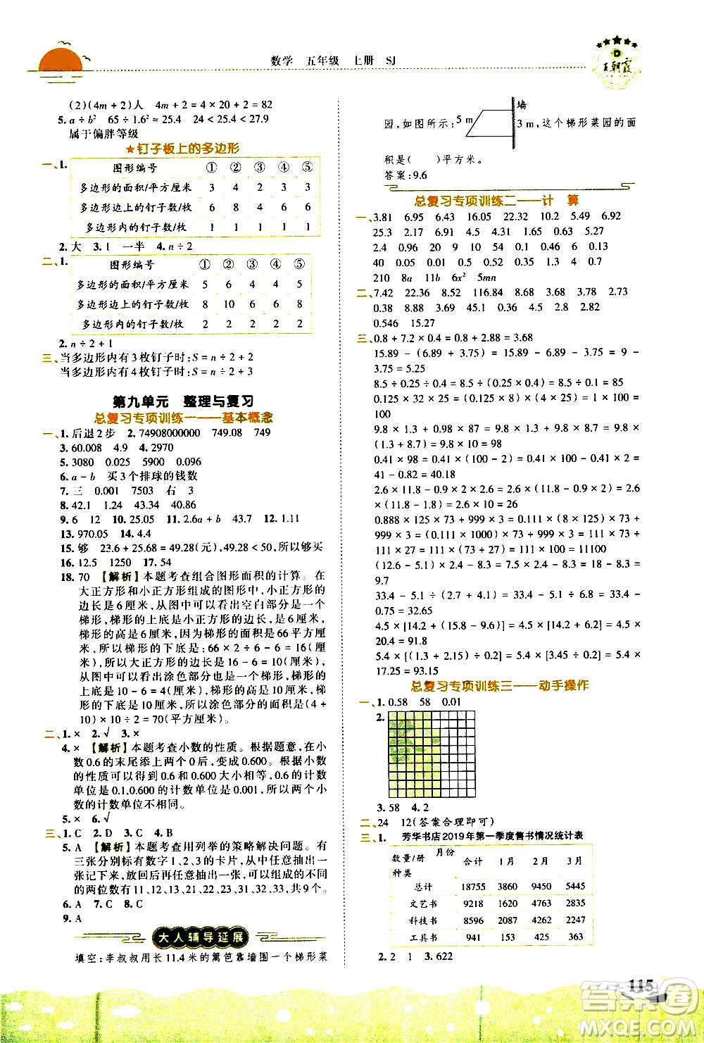 2020秋王朝霞德才兼?zhèn)渥鳂I(yè)創(chuàng)新設(shè)計(jì)數(shù)學(xué)五年級上冊SJ蘇教版答案