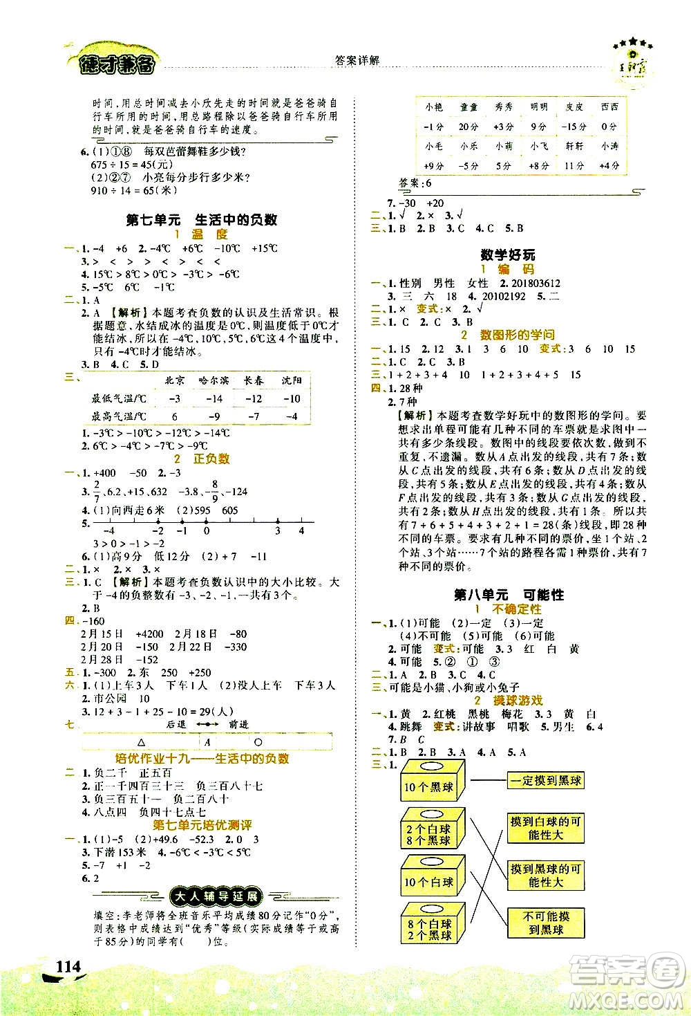 2020秋王朝霞德才兼?zhèn)渥鳂I(yè)創(chuàng)新設(shè)計(jì)數(shù)學(xué)四年級(jí)上冊(cè)BS北師版答案