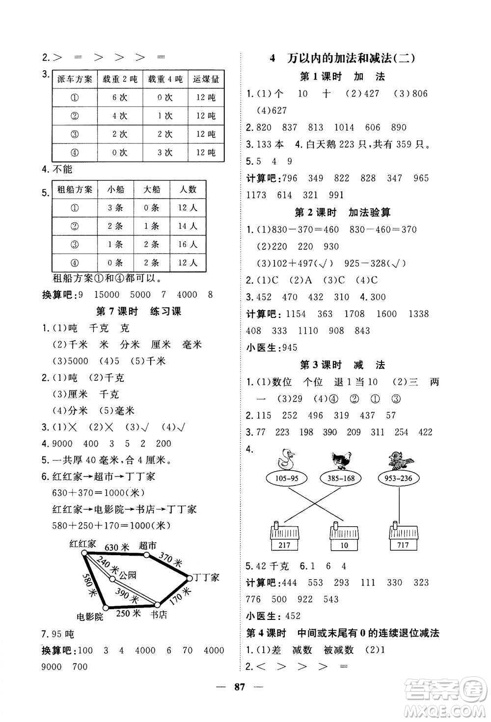 浙江大學(xué)出版社2020年課時特訓(xùn)優(yōu)化作業(yè)數(shù)學(xué)三年級上冊R人教版答案