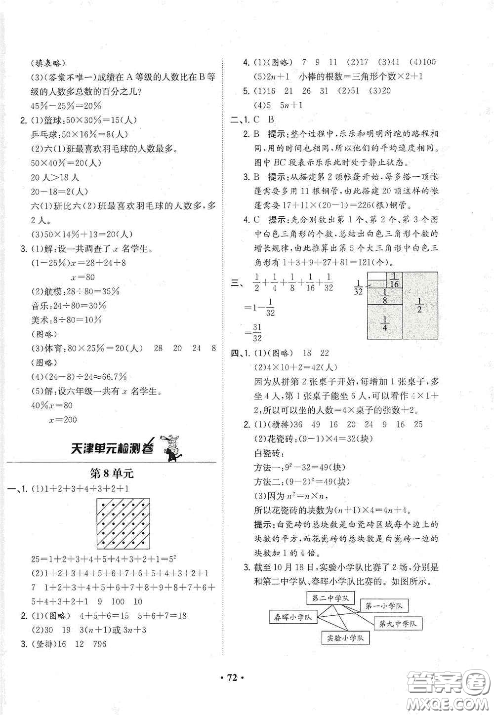 現(xiàn)代教育出版社2020陽光課堂質監(jiān)天津單元檢測卷六年級數(shù)學上冊答案