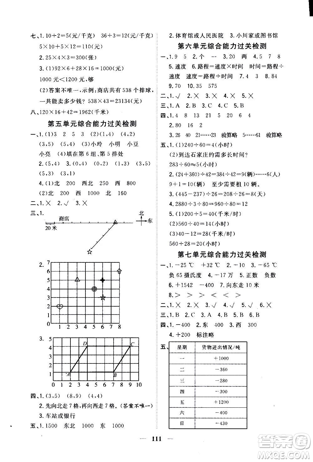 浙江大學(xué)出版社2020年課時特訓(xùn)優(yōu)化作業(yè)數(shù)學(xué)四年級上冊B北師版答案