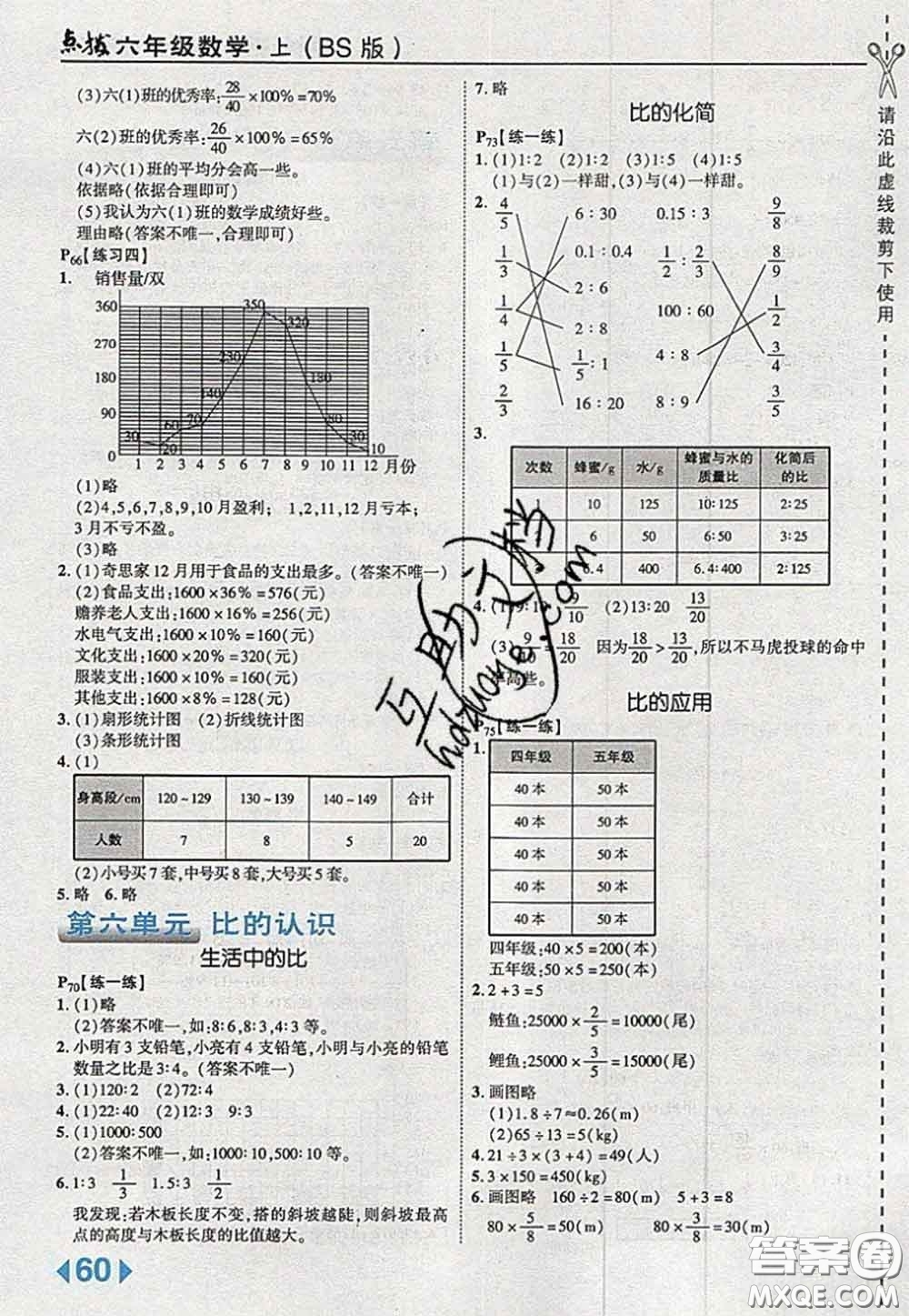 2020秋榮德基特高級教師點撥六年級數(shù)學(xué)上冊北師版參考答案