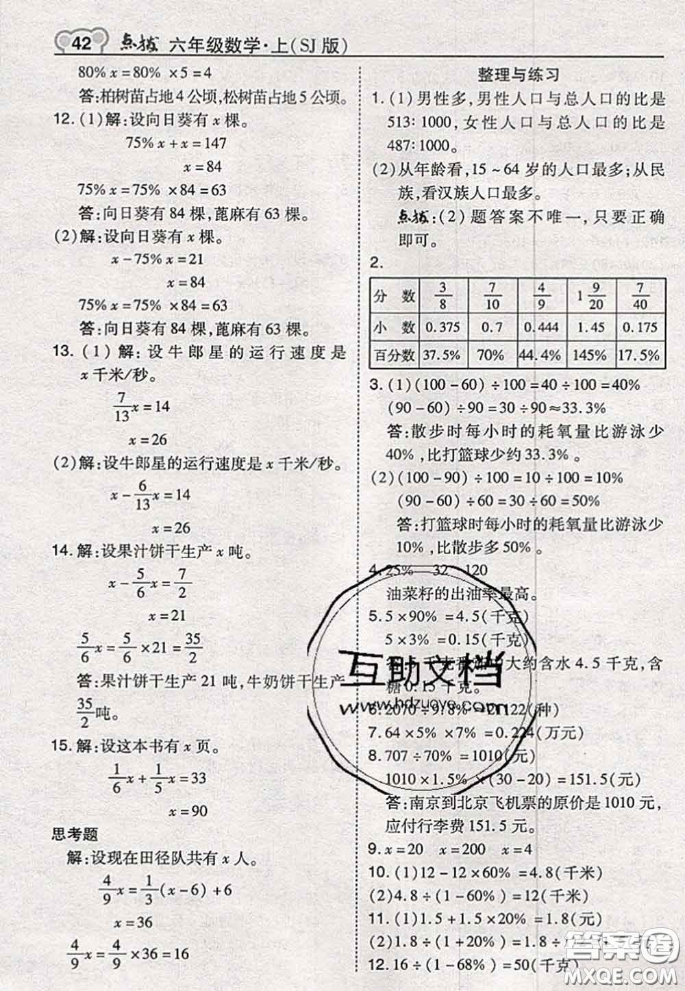 2020秋榮德基特高級教師點撥六年級數(shù)學(xué)上冊蘇教版參考答案