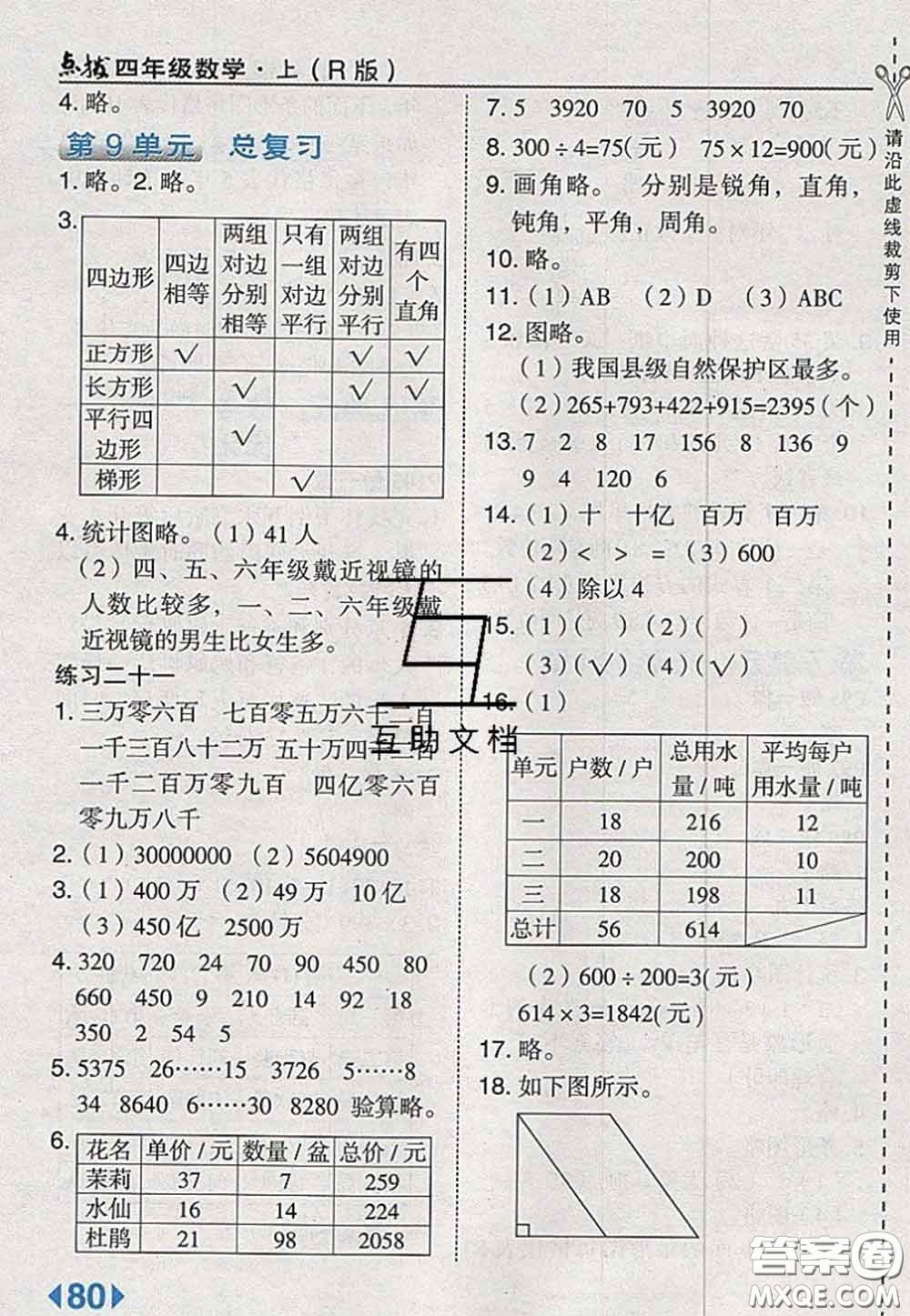 2020秋榮德基特高級教師點撥四年級數(shù)學上冊人教版參考答案