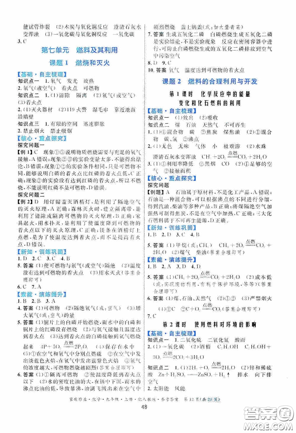 貴州教育出版社2020家庭作業(yè)九年級化學(xué)上冊人教版答案