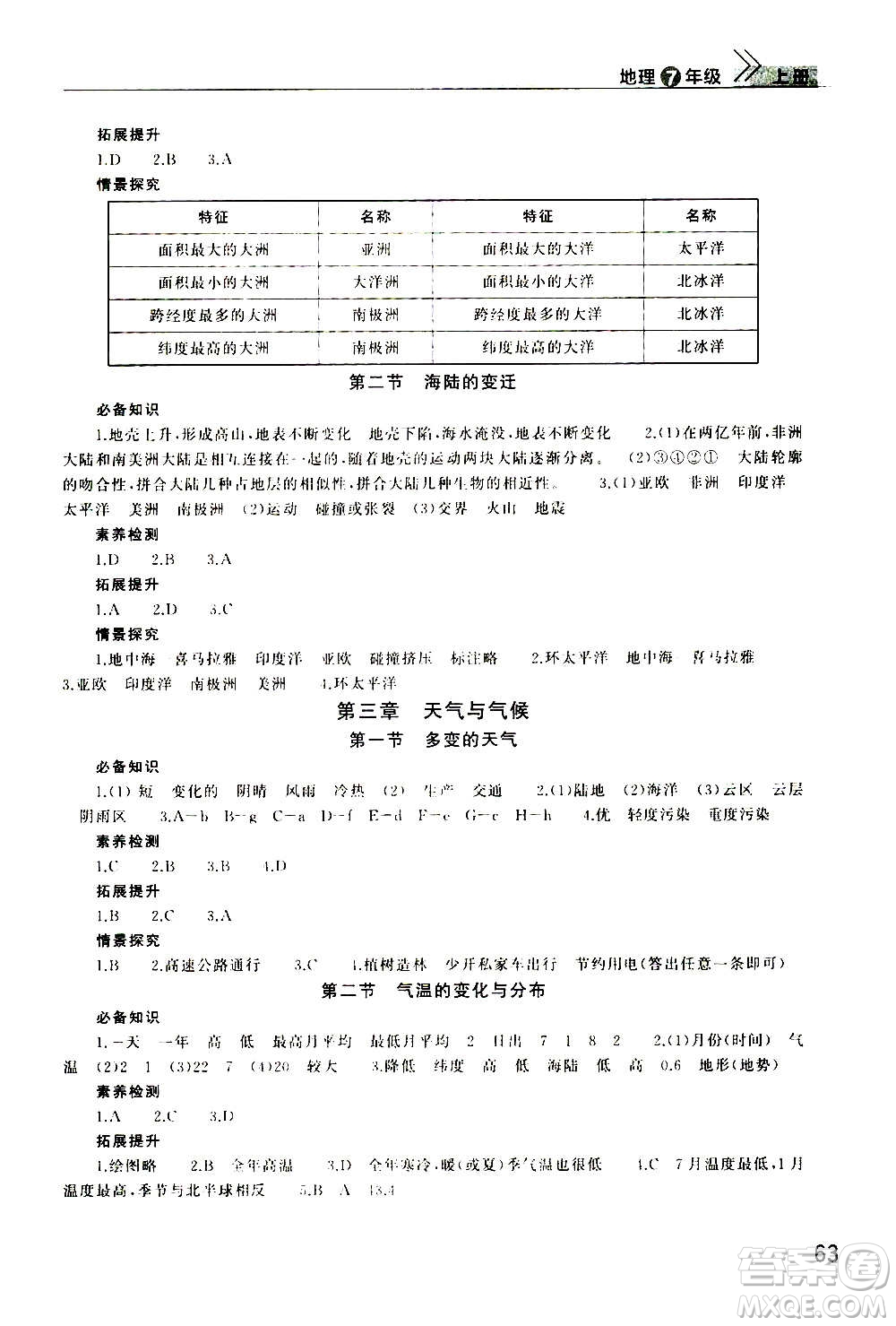 2020秋智慧學(xué)習(xí)天天向上課堂作業(yè)七年級(jí)上冊(cè)地理人教版答案