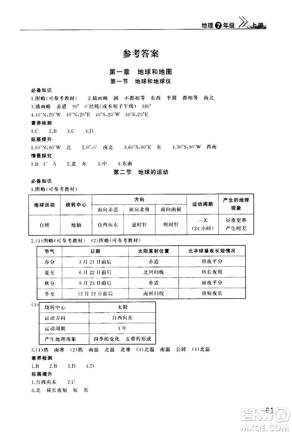 2020秋智慧學(xué)習(xí)天天向上課堂作業(yè)七年級(jí)上冊(cè)地理人教版答案