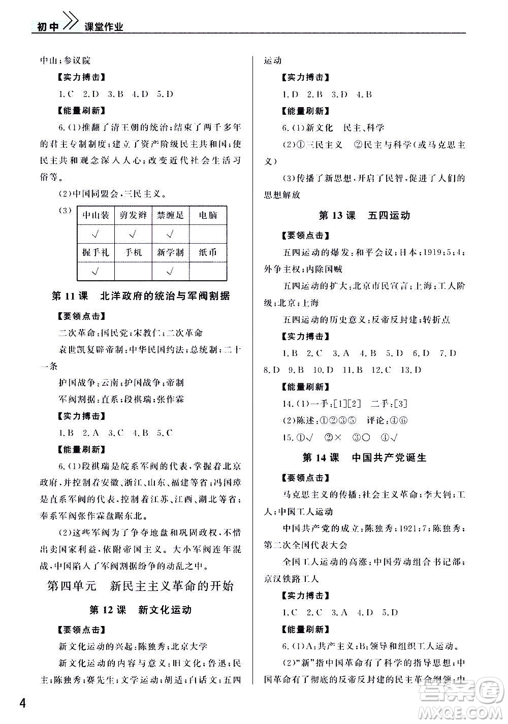 2020秋智慧學習天天向上課堂作業(yè)八年級上冊歷史人教版答案