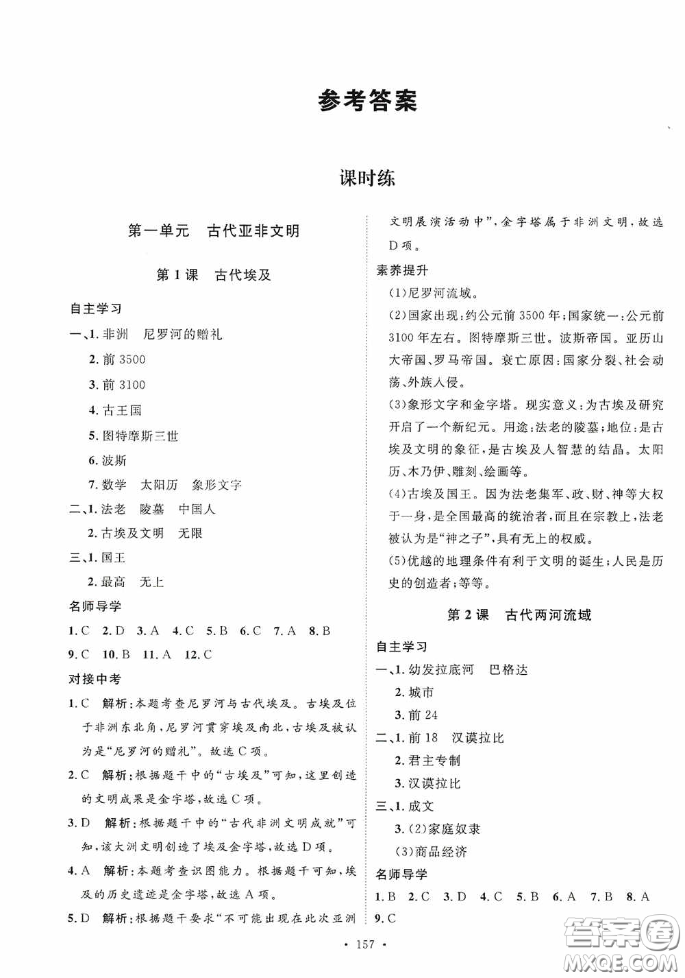 陜西人民出版社2020實(shí)驗(yàn)教材新學(xué)案九年級(jí)歷史上冊(cè)人教版答案