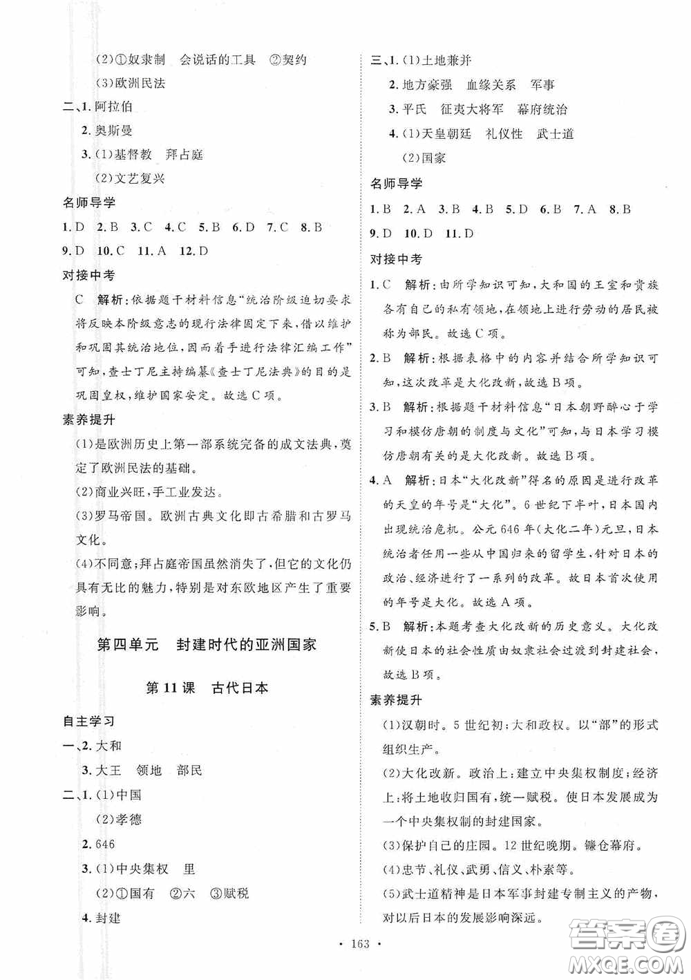 陜西人民出版社2020實(shí)驗(yàn)教材新學(xué)案九年級(jí)歷史上冊(cè)人教版答案