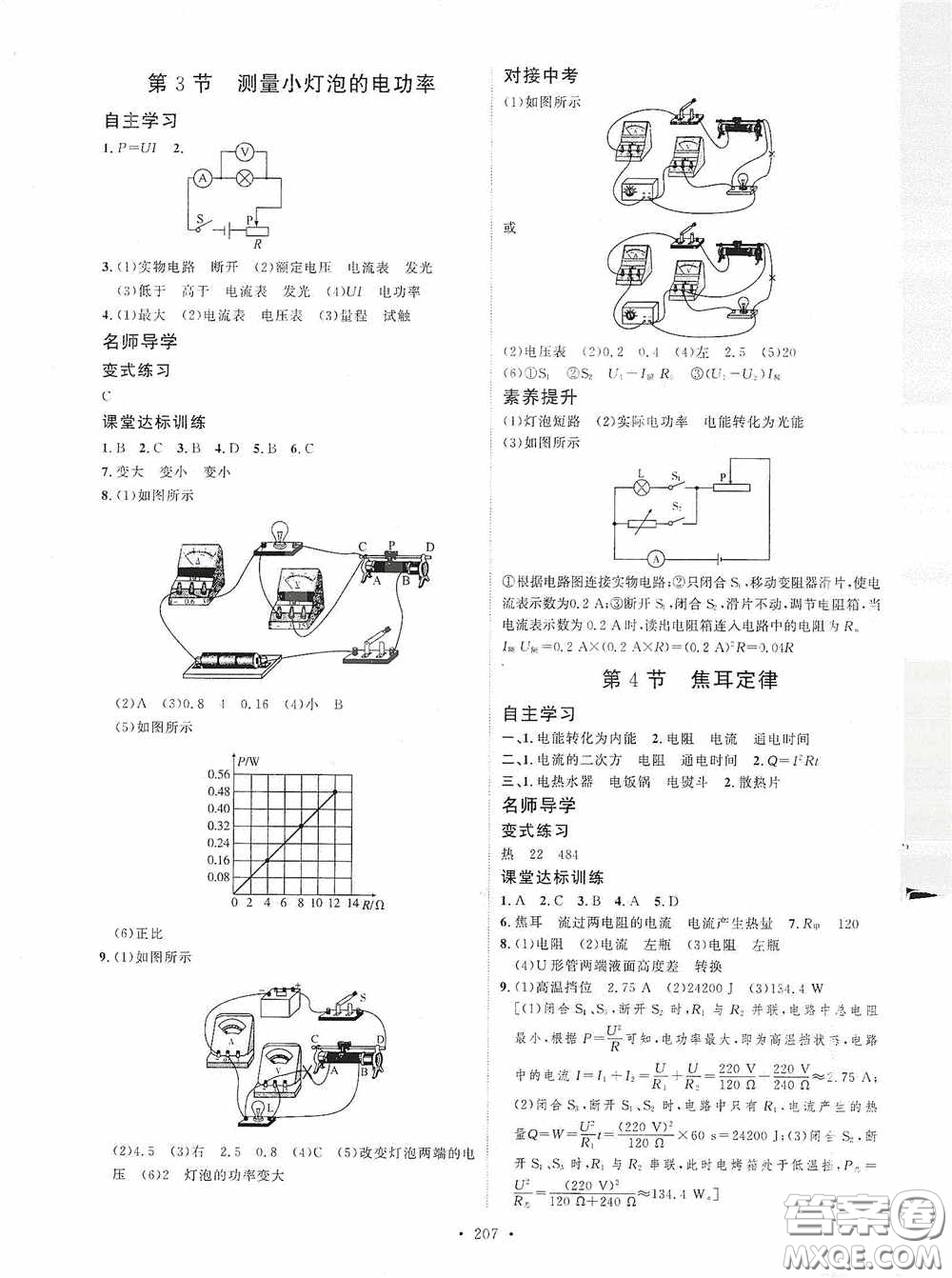 陜西人民出版社2020實驗教材新學(xué)案九年級物理全一冊人教版答案