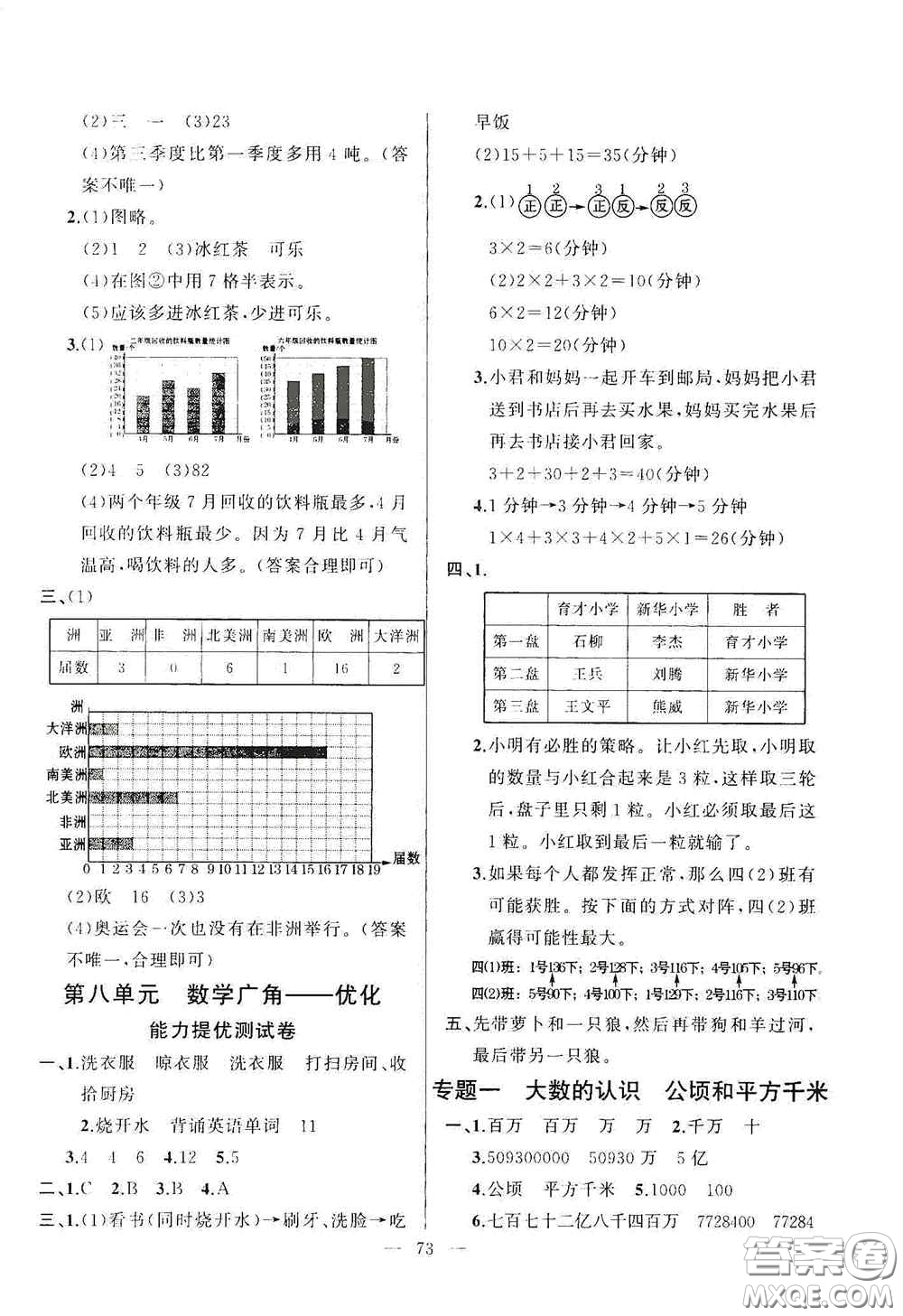 山東文藝出版社2020小學(xué)單元測試卷四年級(jí)數(shù)學(xué)上冊人教版答案