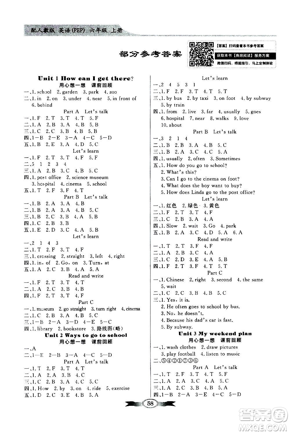 2020年百年學(xué)典同步導(dǎo)學(xué)與優(yōu)化訓(xùn)練英語(yǔ)六年級(jí)上冊(cè)人教版答案