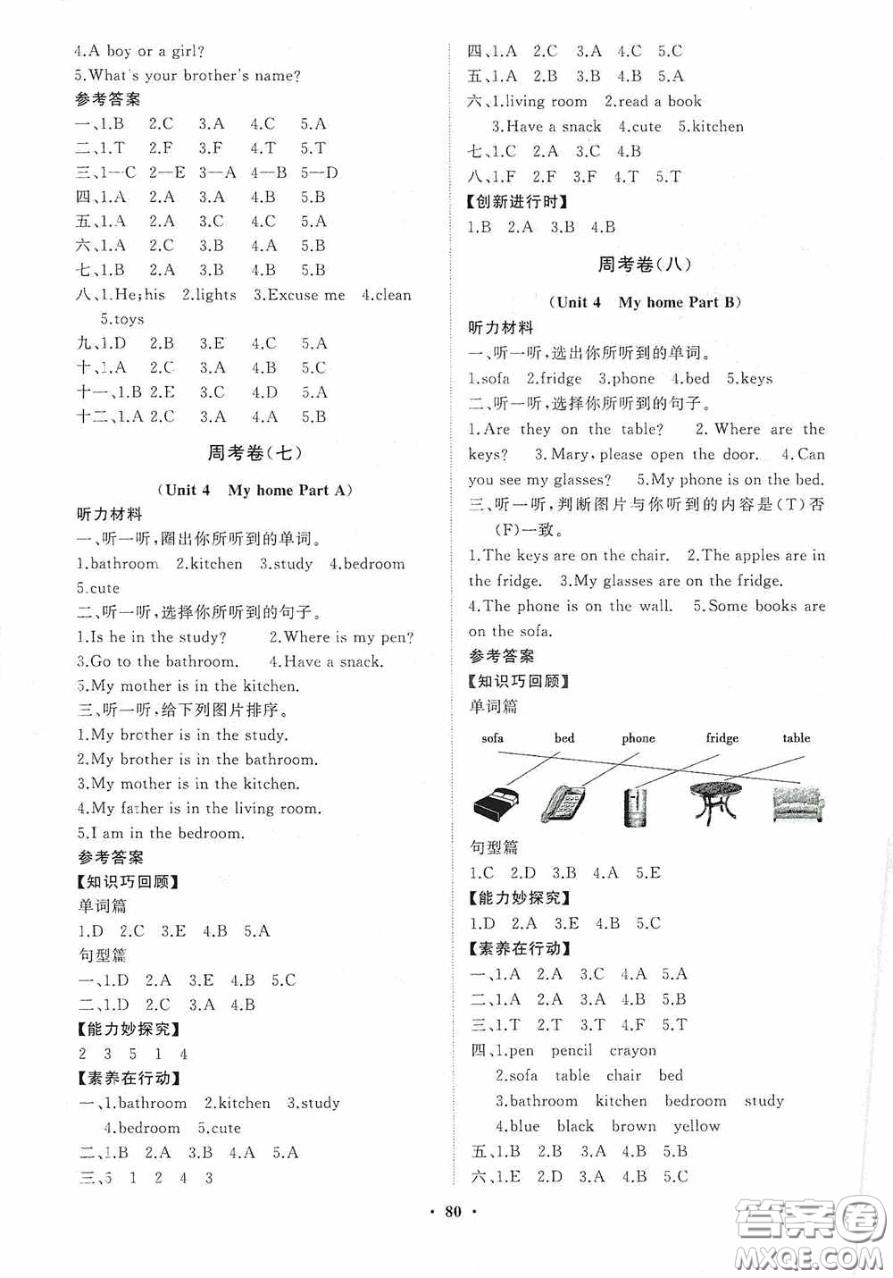 山東教育出版社2020小學(xué)同步練習(xí)冊(cè)分層卷四年級(jí)英語(yǔ)上冊(cè)人教版答案