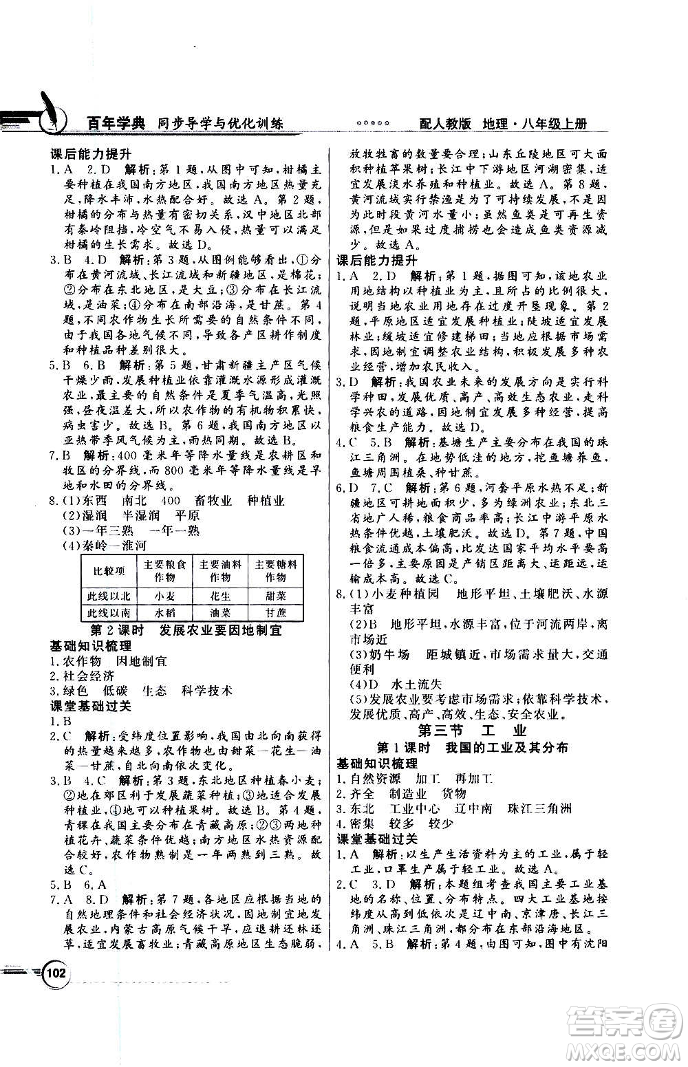 2020年百年學典同步導學與優(yōu)化訓練地理八年級上冊人教版答案