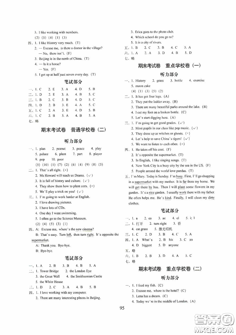 開明出版社2020小學(xué)期末沖刺100分完全試卷六年級英語上冊外研版武漢專用答案