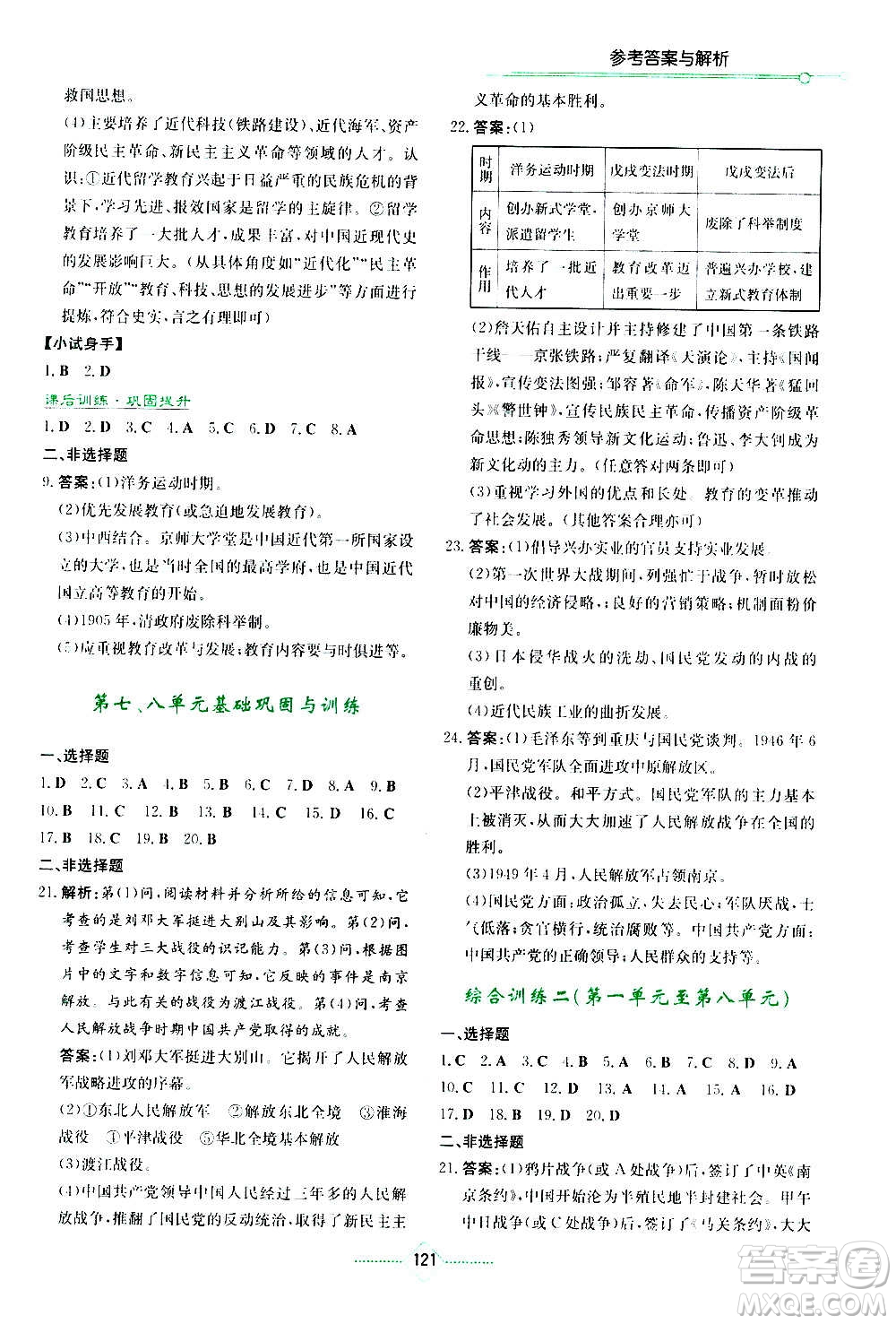 湖南教育出版社2020年學(xué)法大視野歷史八年級(jí)上冊人教版答案
