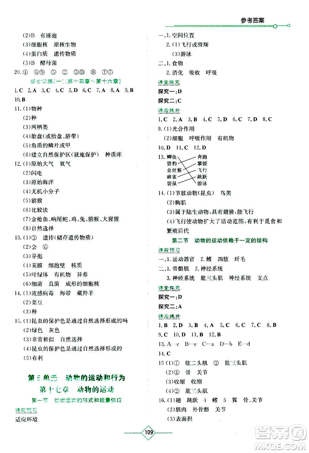 湖南教育出版社2020年學(xué)法大視野生物八年級上冊蘇教版答案