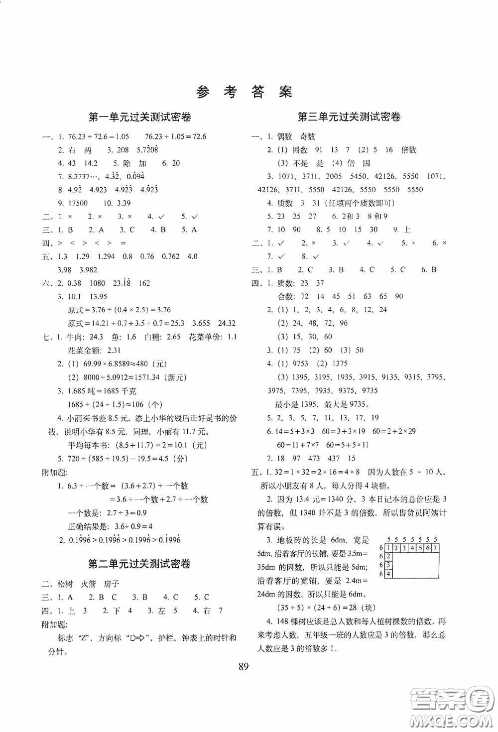 2020秋期末沖刺100分完全試卷五年級(jí)數(shù)學(xué)上冊(cè)全新版答案