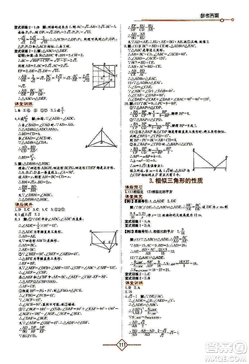 湖南教育出版社2020年學(xué)法大視野數(shù)學(xué)九年級(jí)上冊(cè)華東師大版答案