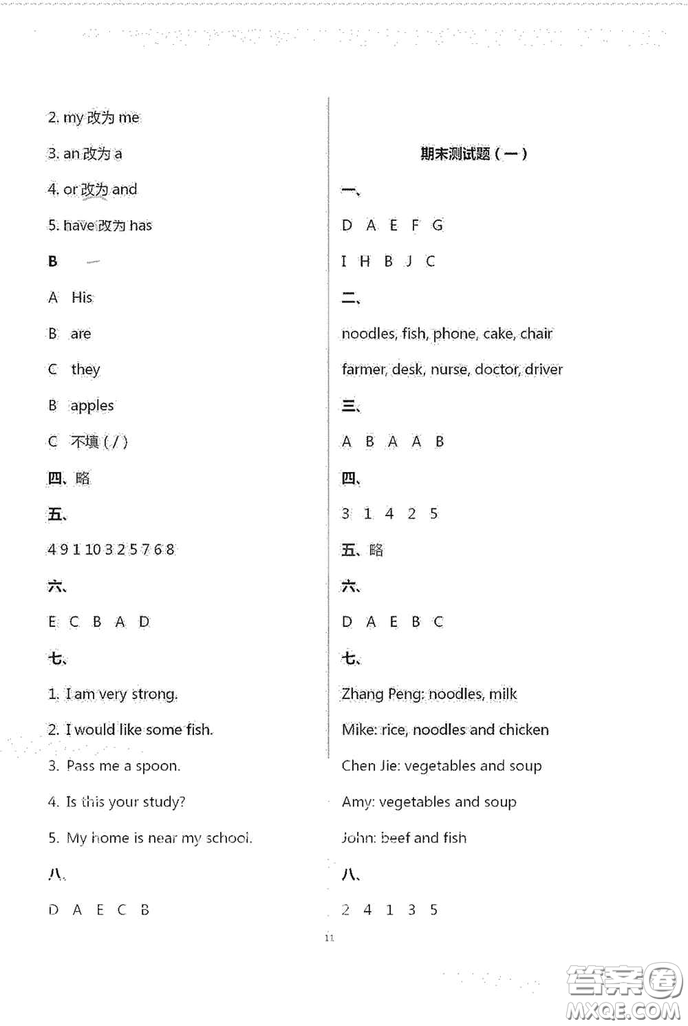 青島出版社2020單元自測(cè)試卷四年級(jí)英語(yǔ)上冊(cè)人教版答案