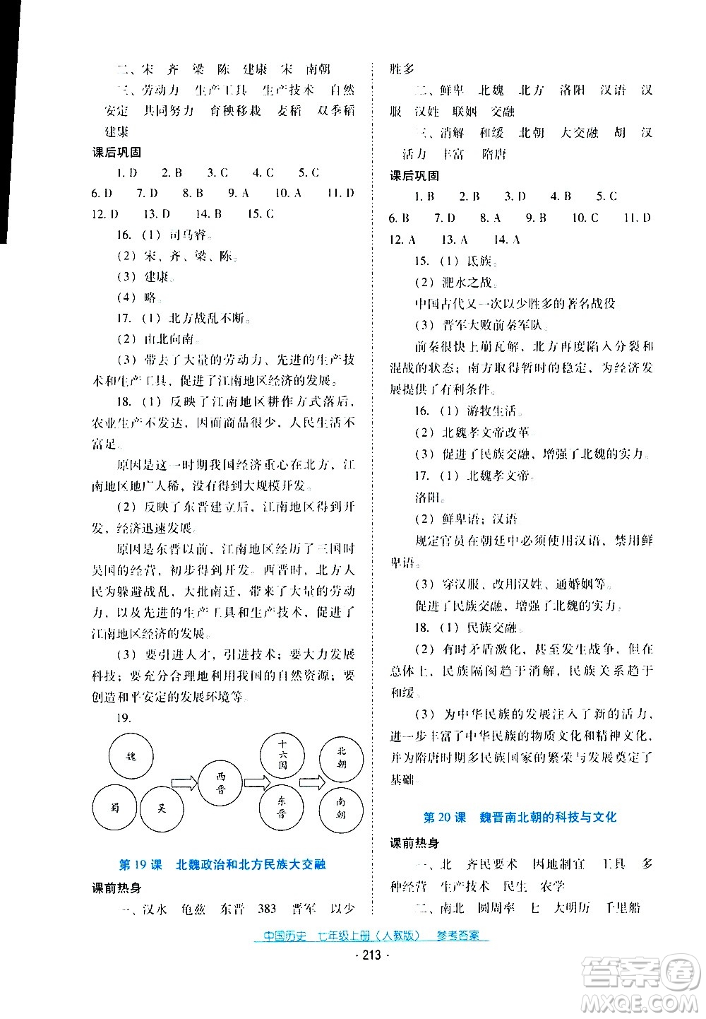 2020年云南省標(biāo)準(zhǔn)教輔優(yōu)佳學(xué)案中國(guó)歷史七年級(jí)上冊(cè)人教版答案