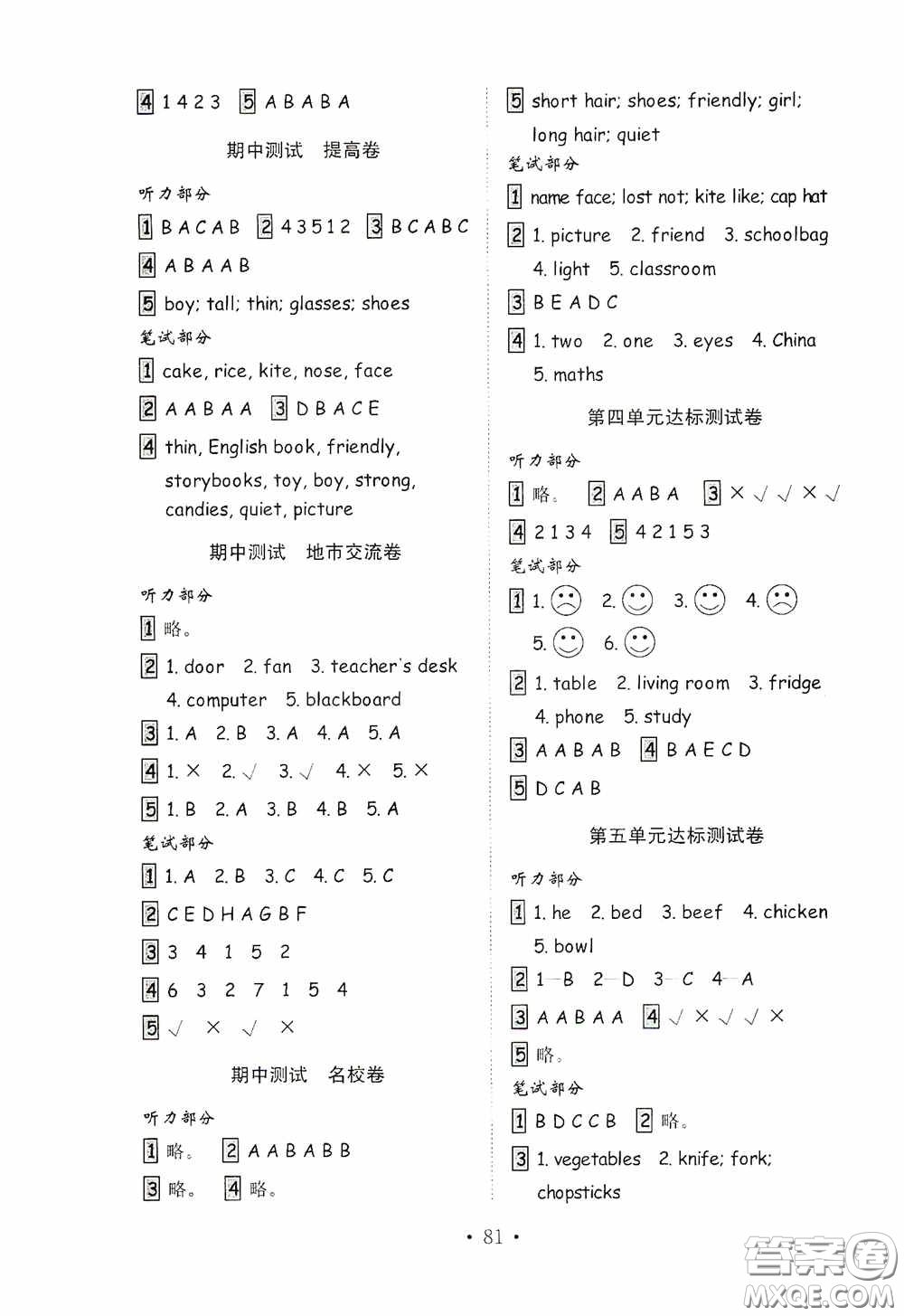山東教育出版社2020小學(xué)英語試卷金鑰匙四年級(jí)上冊人教PEP版三年級(jí)起點(diǎn)答案