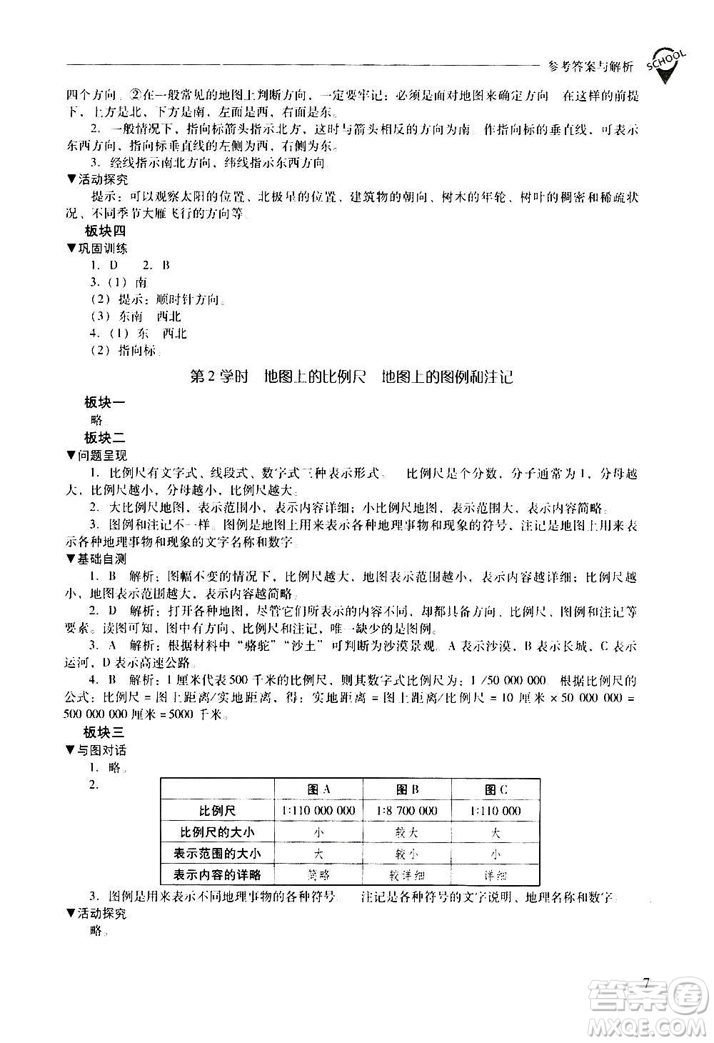2020秋新課程問題解決導學方案七年級地理上冊晉教版參考答案