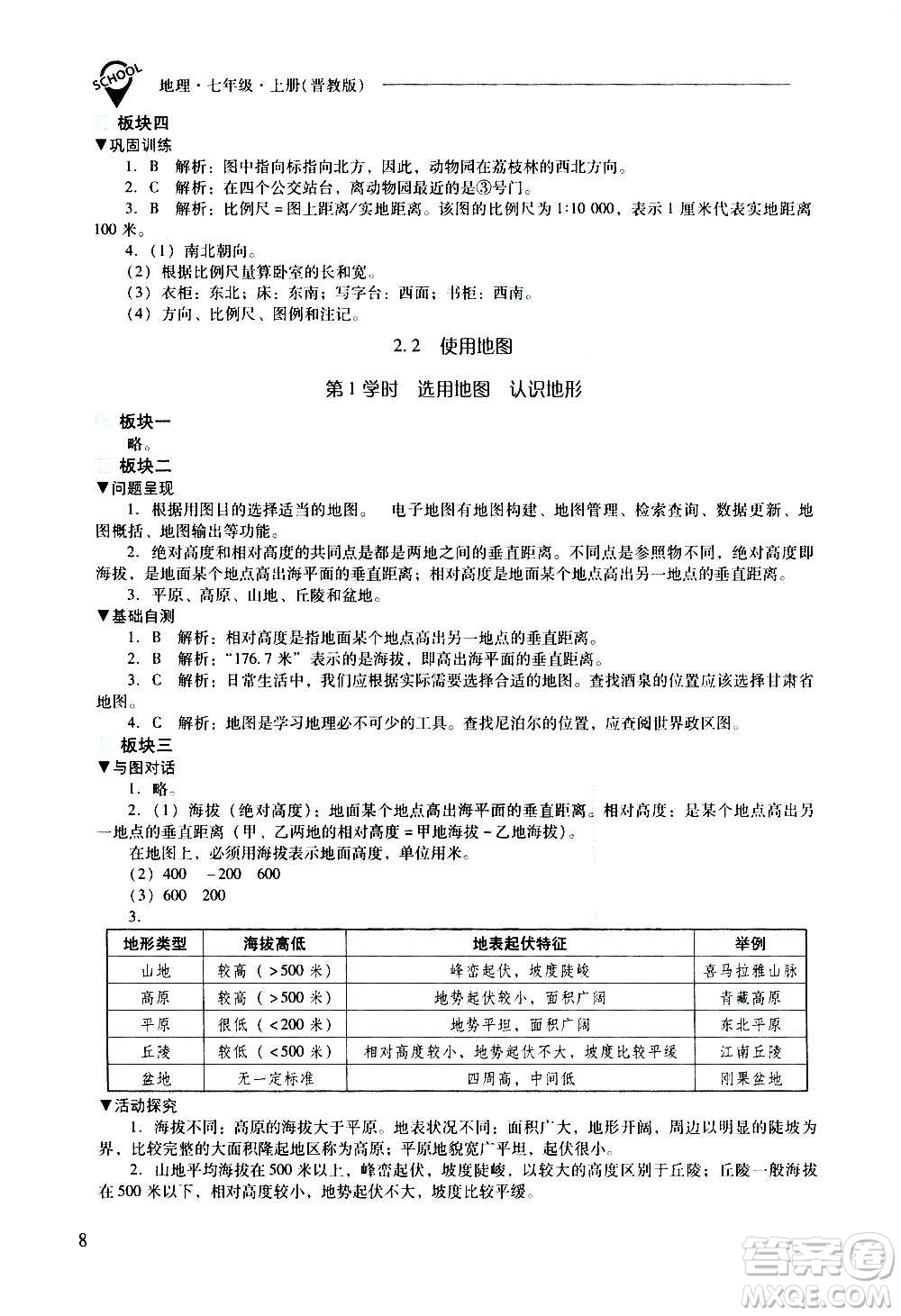 2020秋新課程問題解決導學方案七年級地理上冊晉教版參考答案