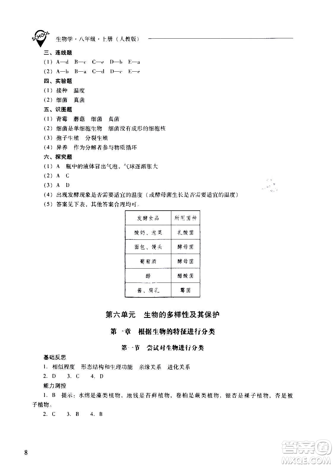 2020秋新課程問題解決導(dǎo)學(xué)方案八年級(jí)生物學(xué)上冊(cè)人教版參考答案
