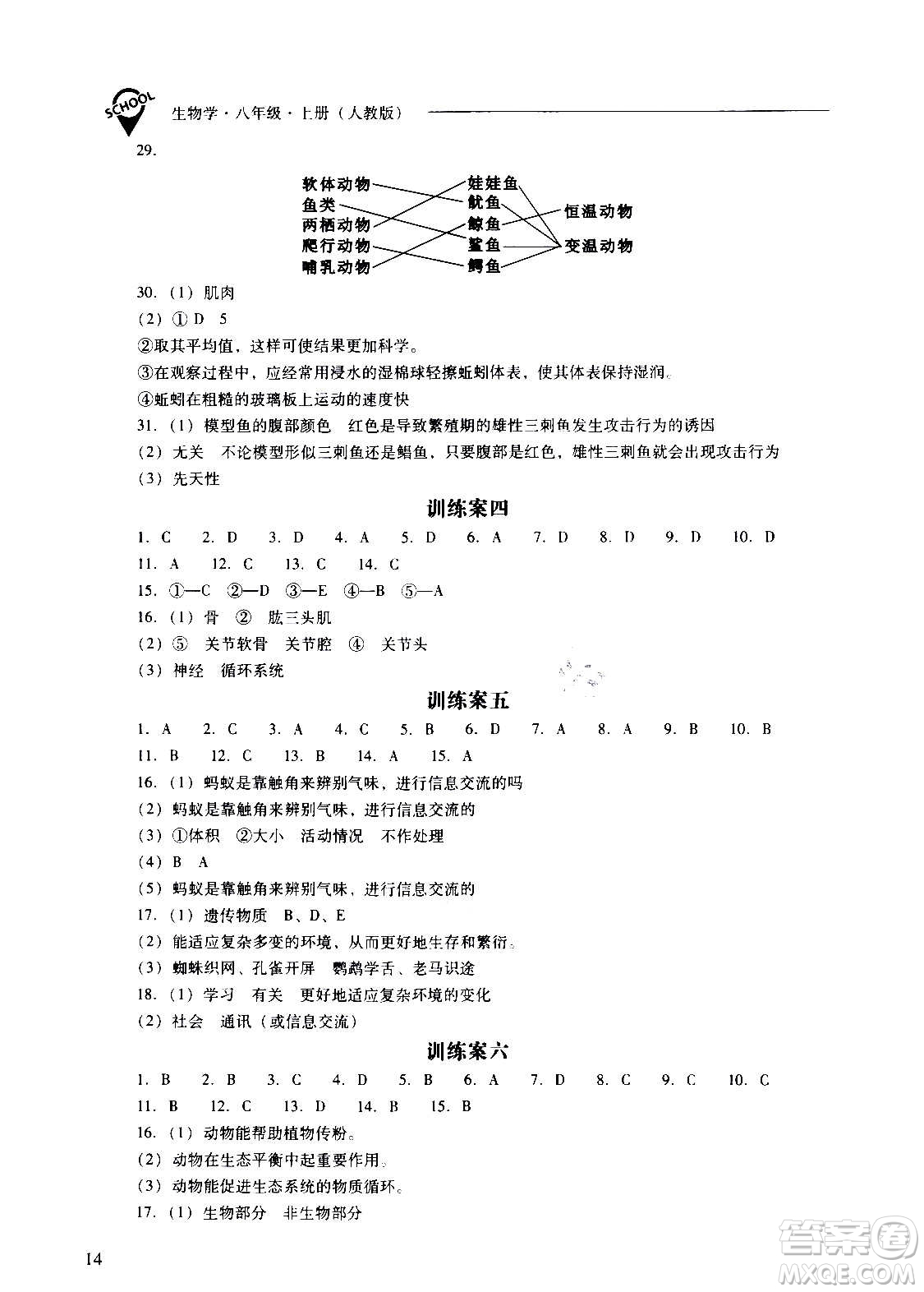 2020秋新課程問題解決導(dǎo)學(xué)方案八年級(jí)生物學(xué)上冊(cè)人教版參考答案