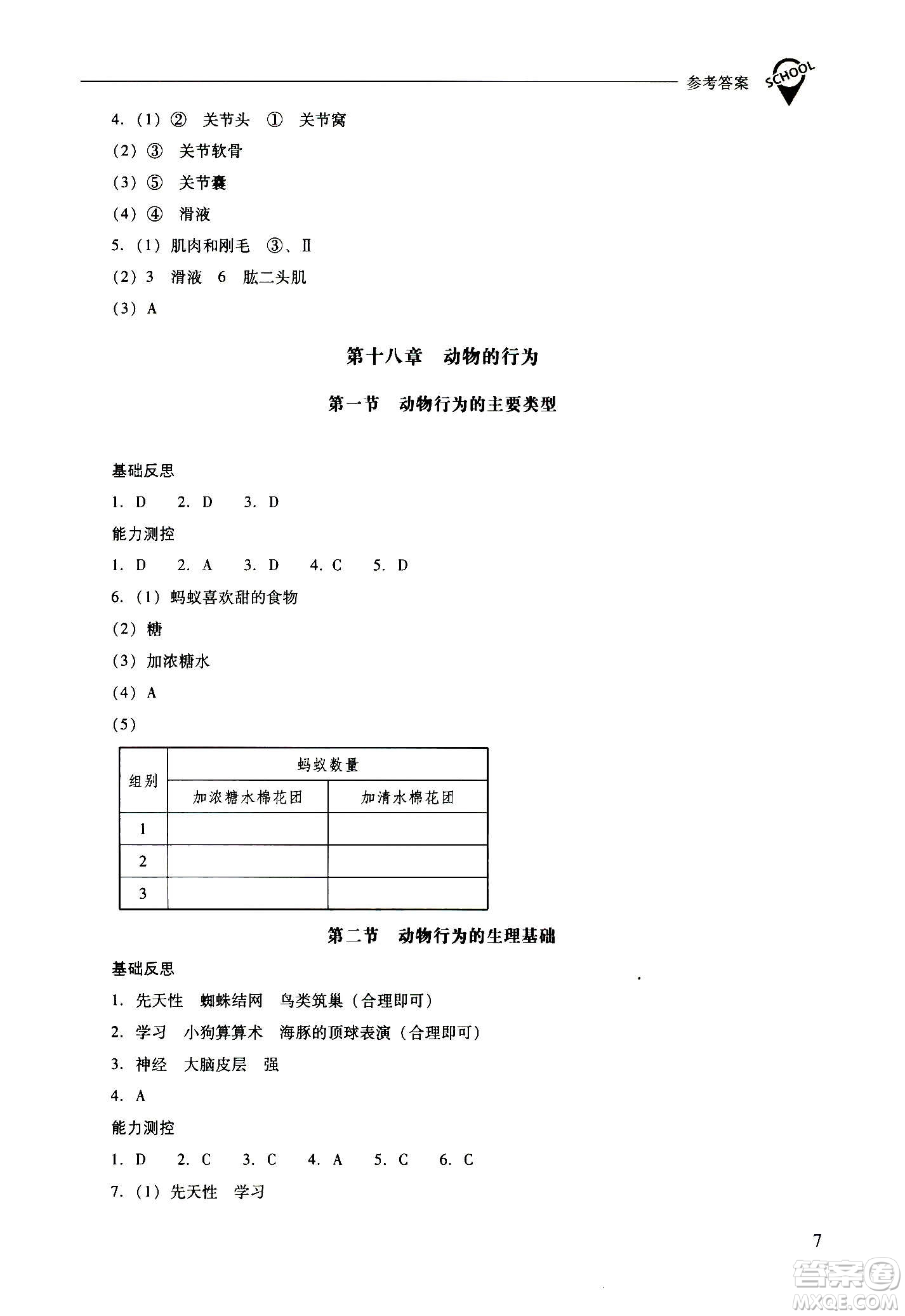 2020秋新課程問(wèn)題解決導(dǎo)學(xué)方案八年級(jí)生物學(xué)上冊(cè)鳳凰版參考答案