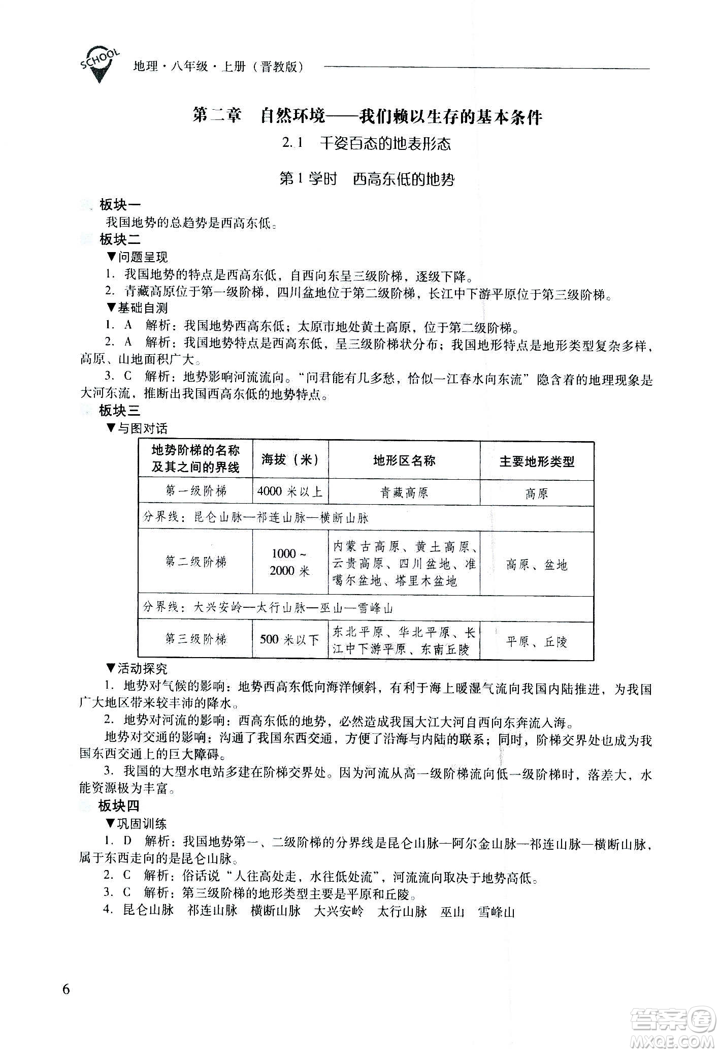 2020秋新課程問(wèn)題解決導(dǎo)學(xué)方案八年級(jí)地理上冊(cè)晉教版參考答案