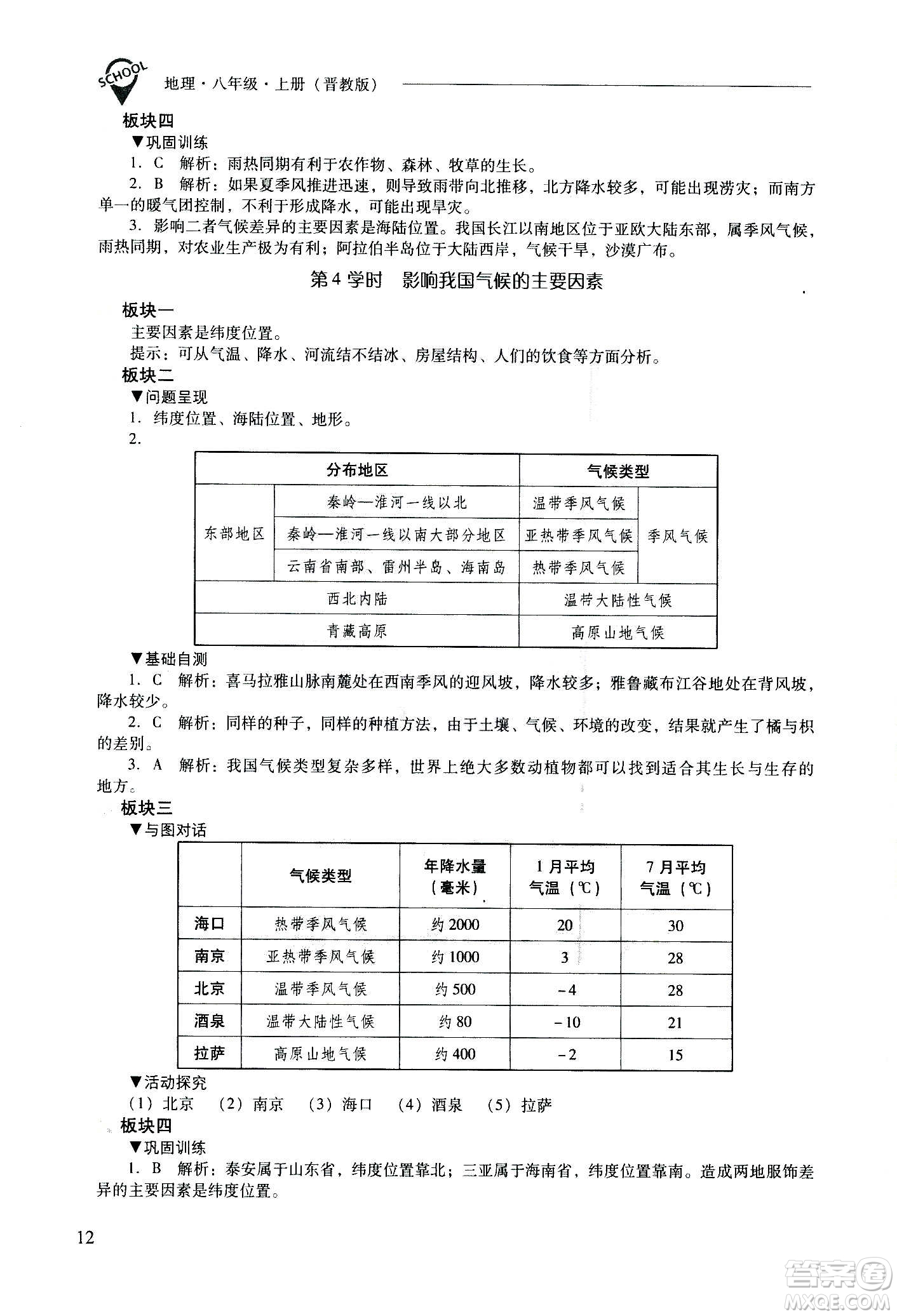 2020秋新課程問(wèn)題解決導(dǎo)學(xué)方案八年級(jí)地理上冊(cè)晉教版參考答案