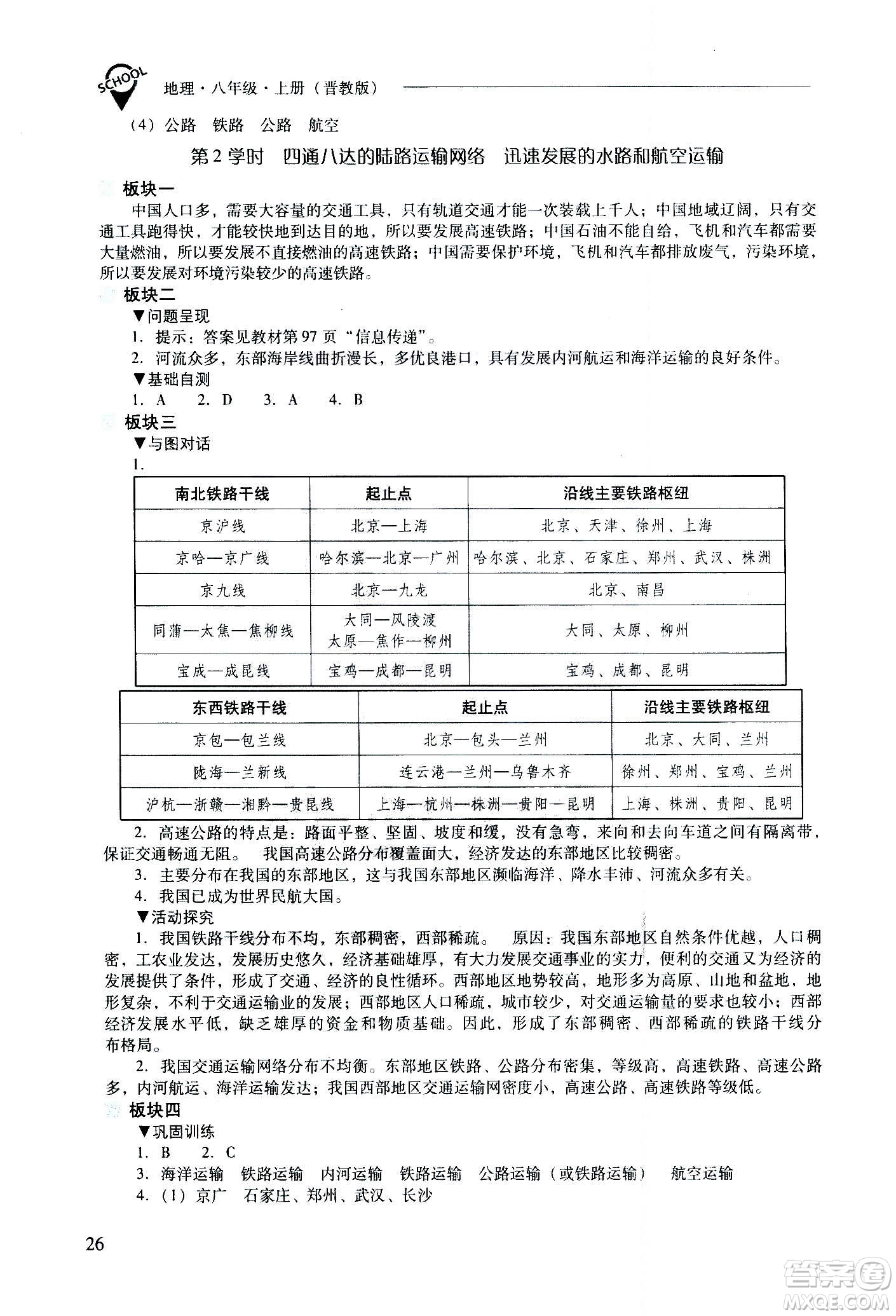 2020秋新課程問(wèn)題解決導(dǎo)學(xué)方案八年級(jí)地理上冊(cè)晉教版參考答案
