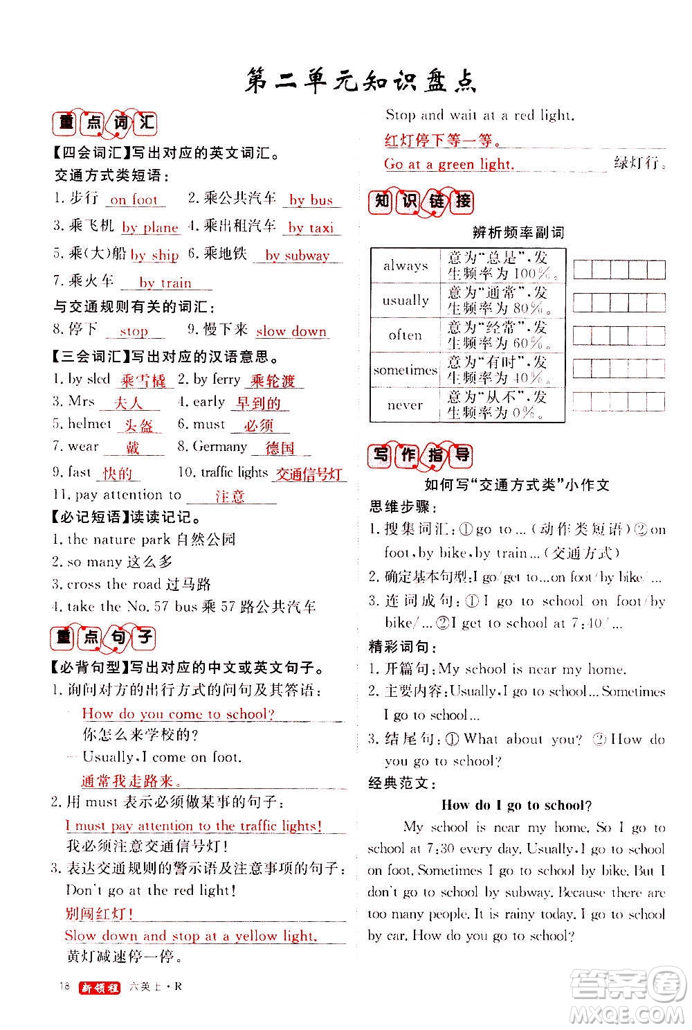 2020年新領(lǐng)程優(yōu)異真卷匯編英語六年級(jí)上冊(cè)R人教版答案