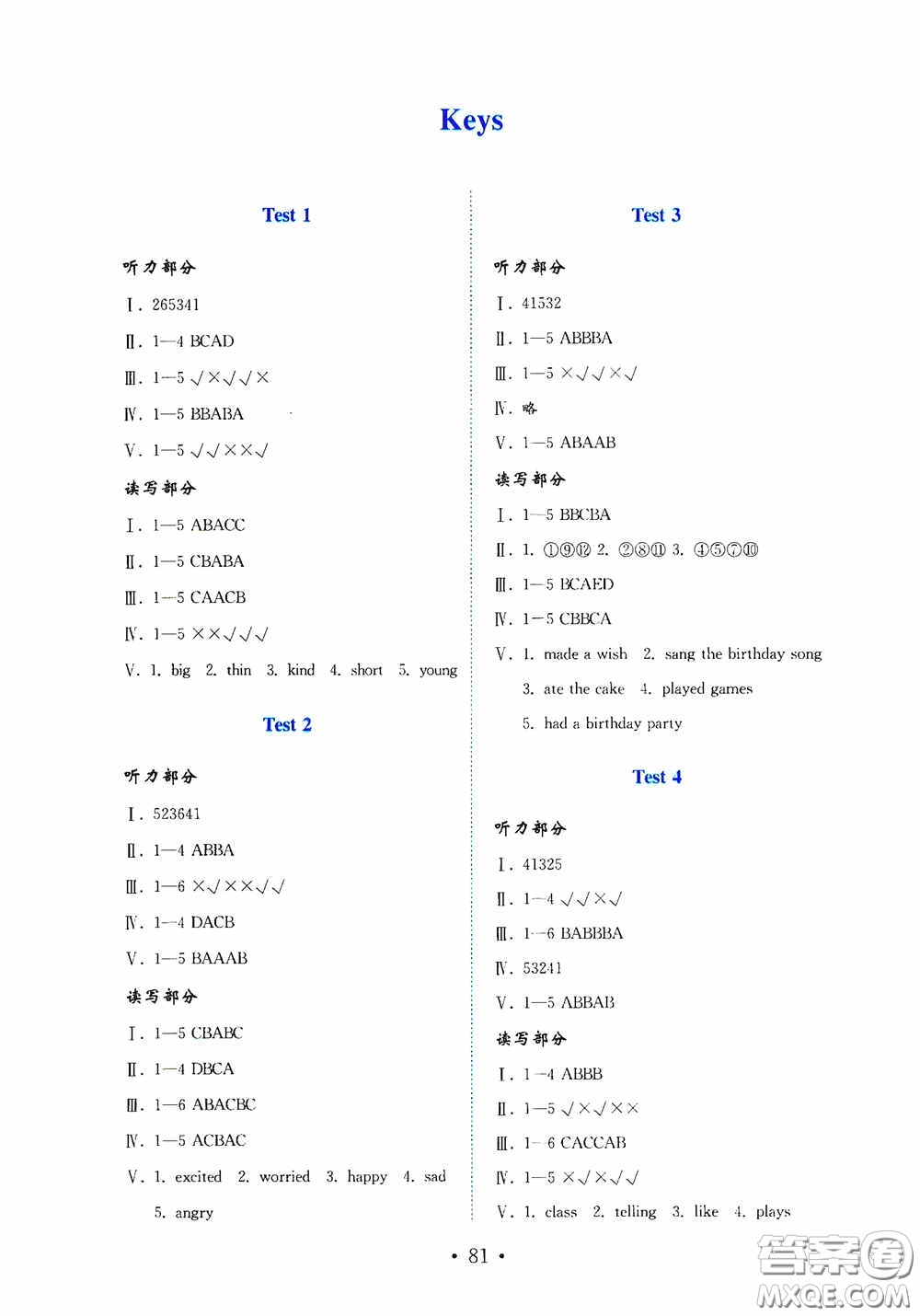 山東教育出版社2020金版金鑰匙小學(xué)英語(yǔ)試卷五年級(jí)上冊(cè)魯科版三年級(jí)起點(diǎn)答案
