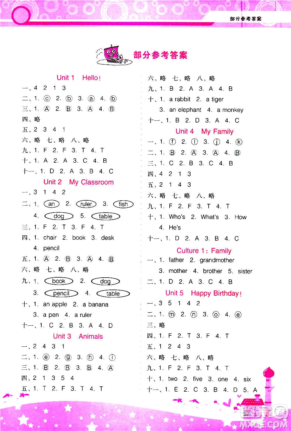2020年新課程學習輔導英語三年級上冊PEP廣東人民版參考答案